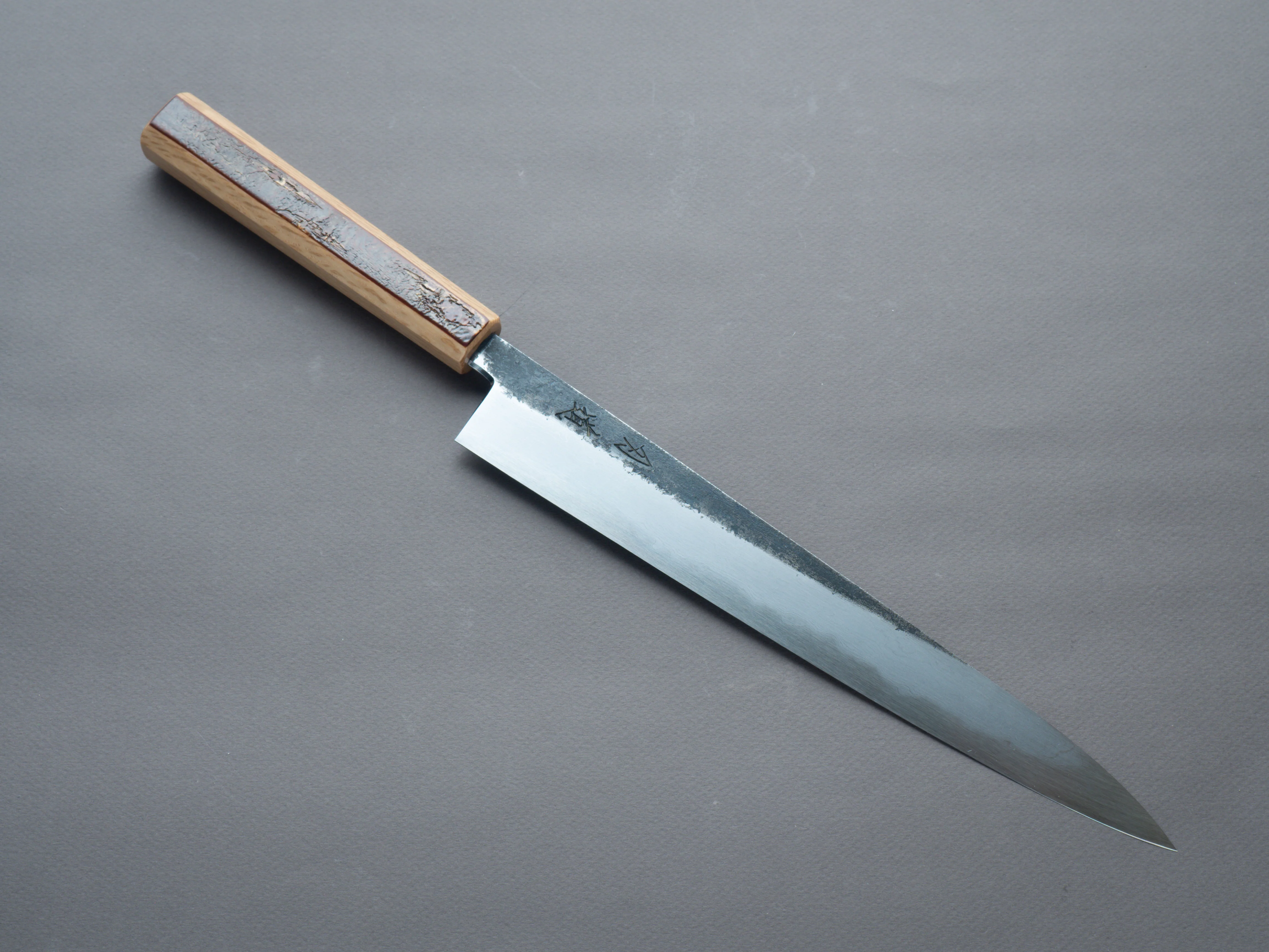HADO - Sumi - Blue #1 - Damascus Kurouchi - 270mm Sujihiki - Oak and Cherry Bark Handle