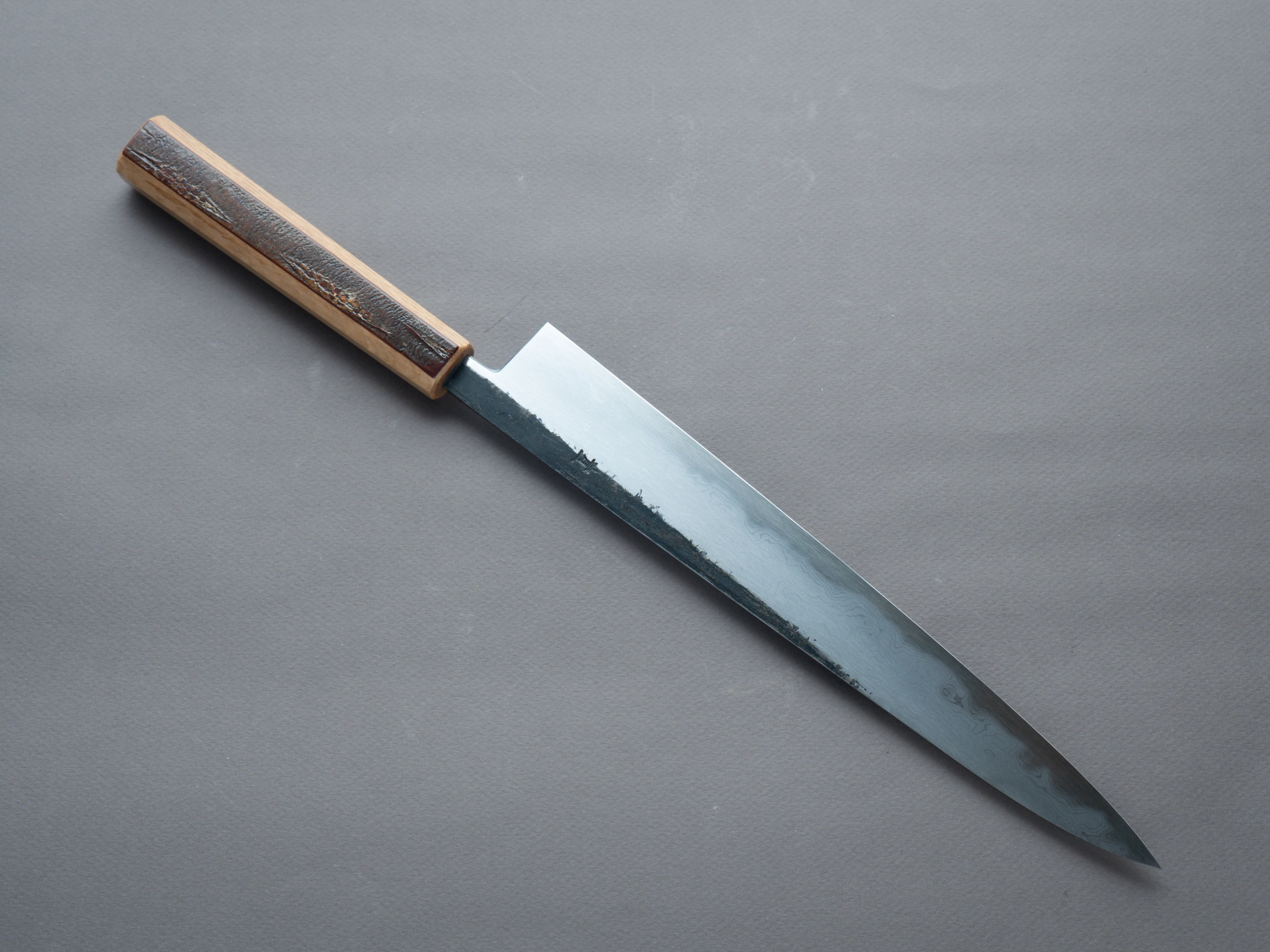 HADO - Sumi - Blue #1 - Damascus Kurouchi - 270mm Sujihiki - Oak and Cherry Bark Handle - Image 2