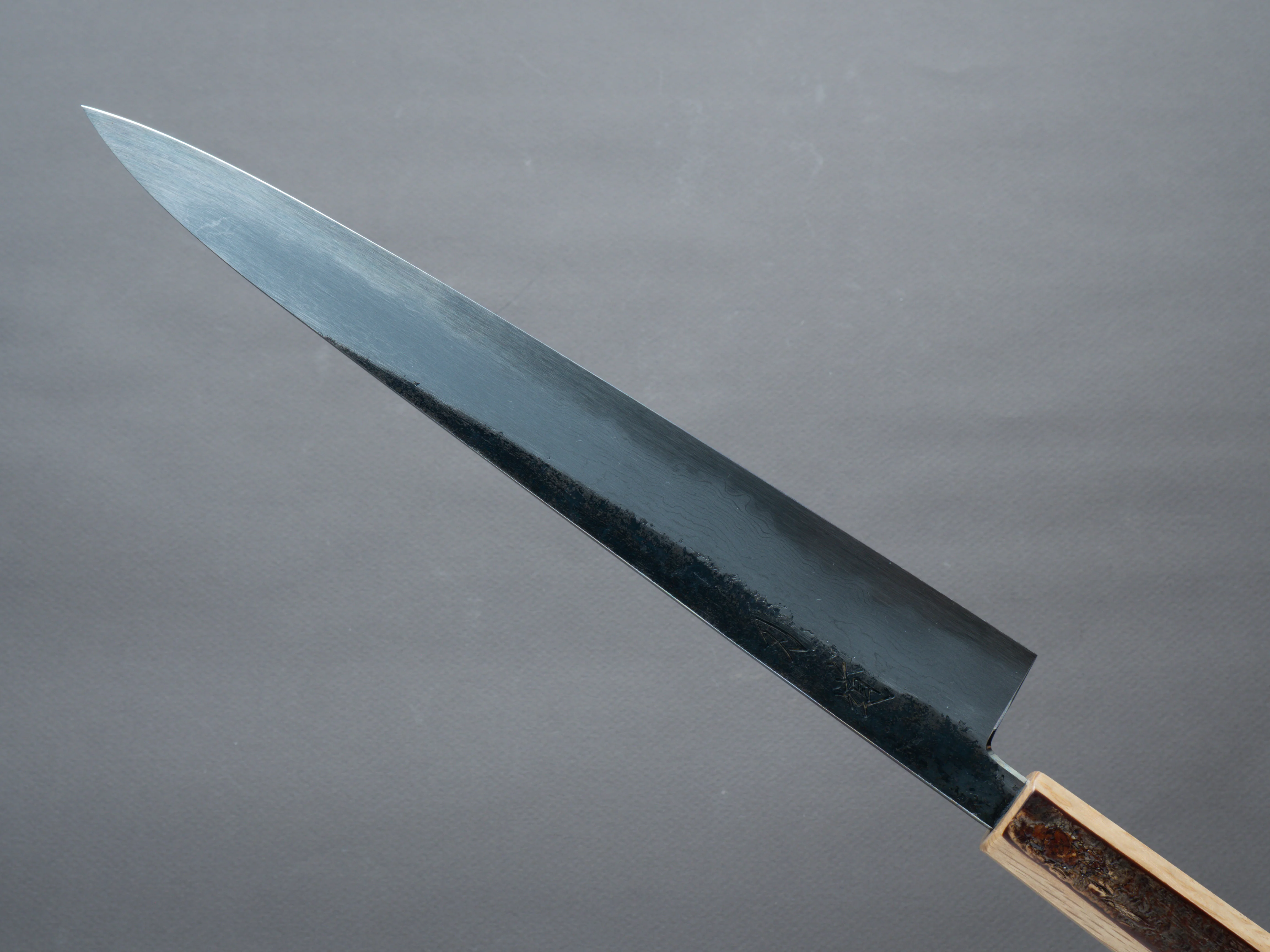 HADO - Sumi - Blue #1 - Damascus Kurouchi - 270mm Sujihiki - Oak and Cherry Bark Handle - Image 4
