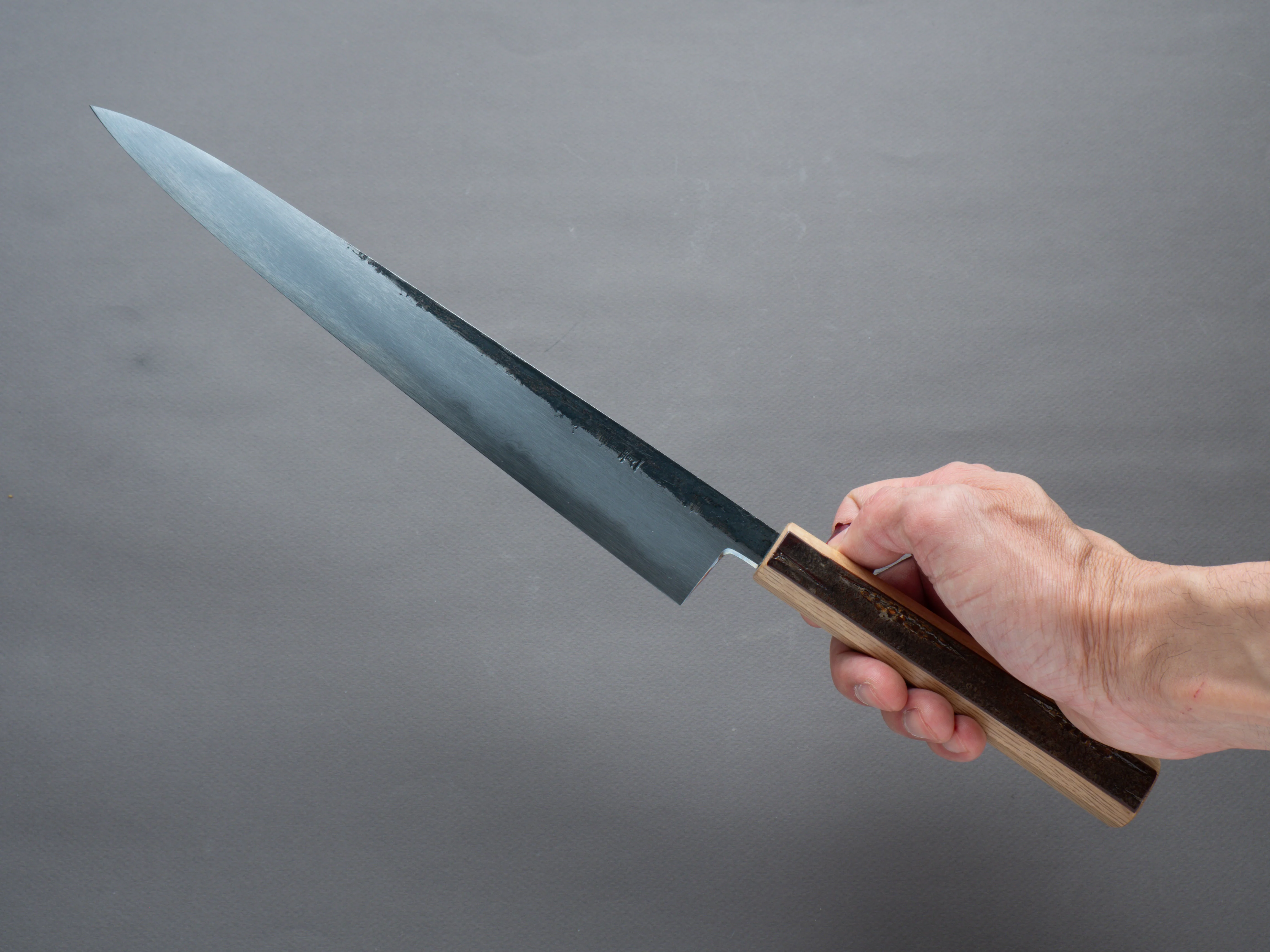 HADO - Sumi - Blue #1 - Damascus Kurouchi - 270mm Sujihiki - Oak and Cherry Bark Handle - Image 6