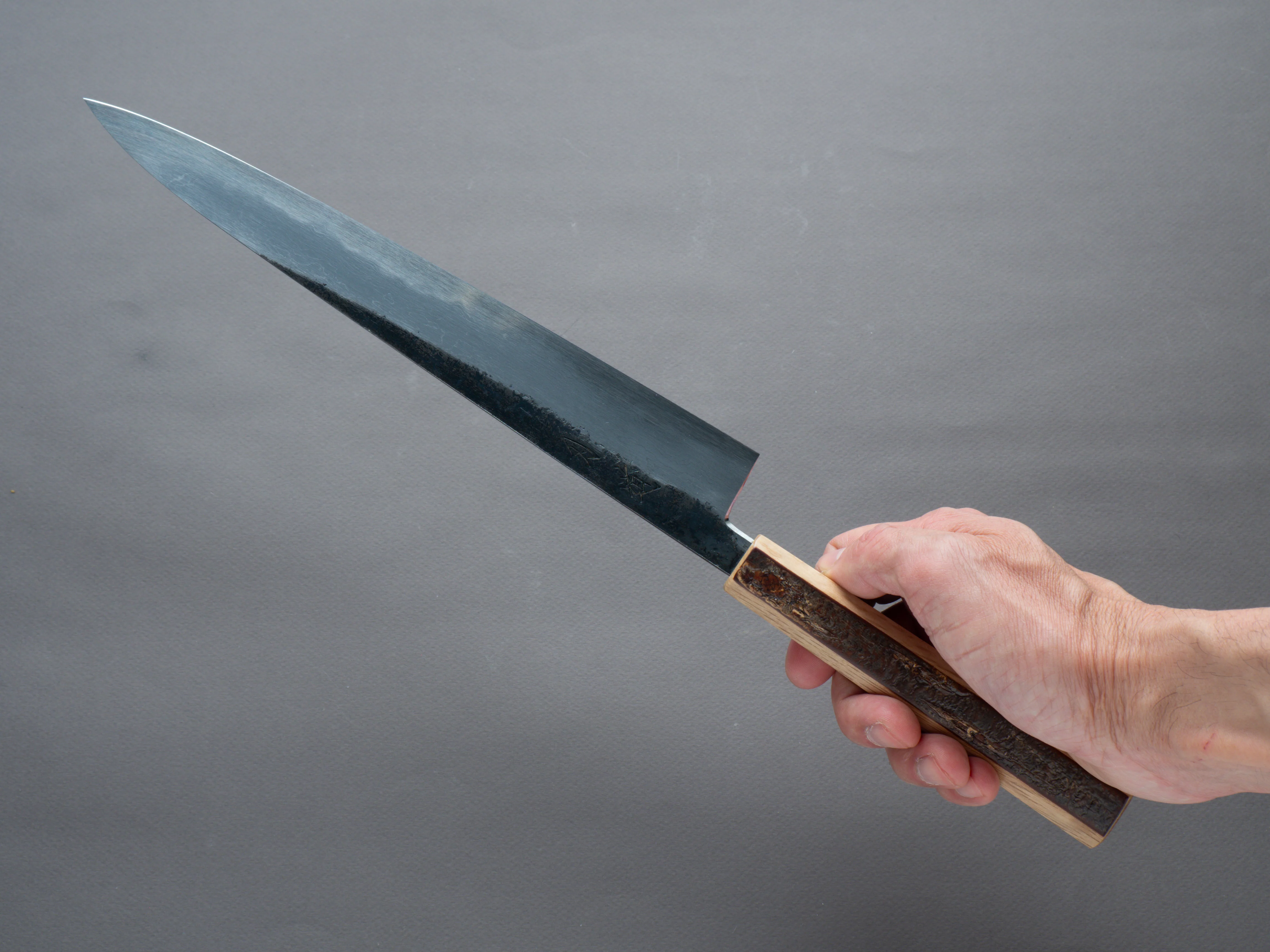 HADO - Sumi - Blue #1 - Damascus Kurouchi - 270mm Sujihiki - Oak and Cherry Bark Handle - Image 7