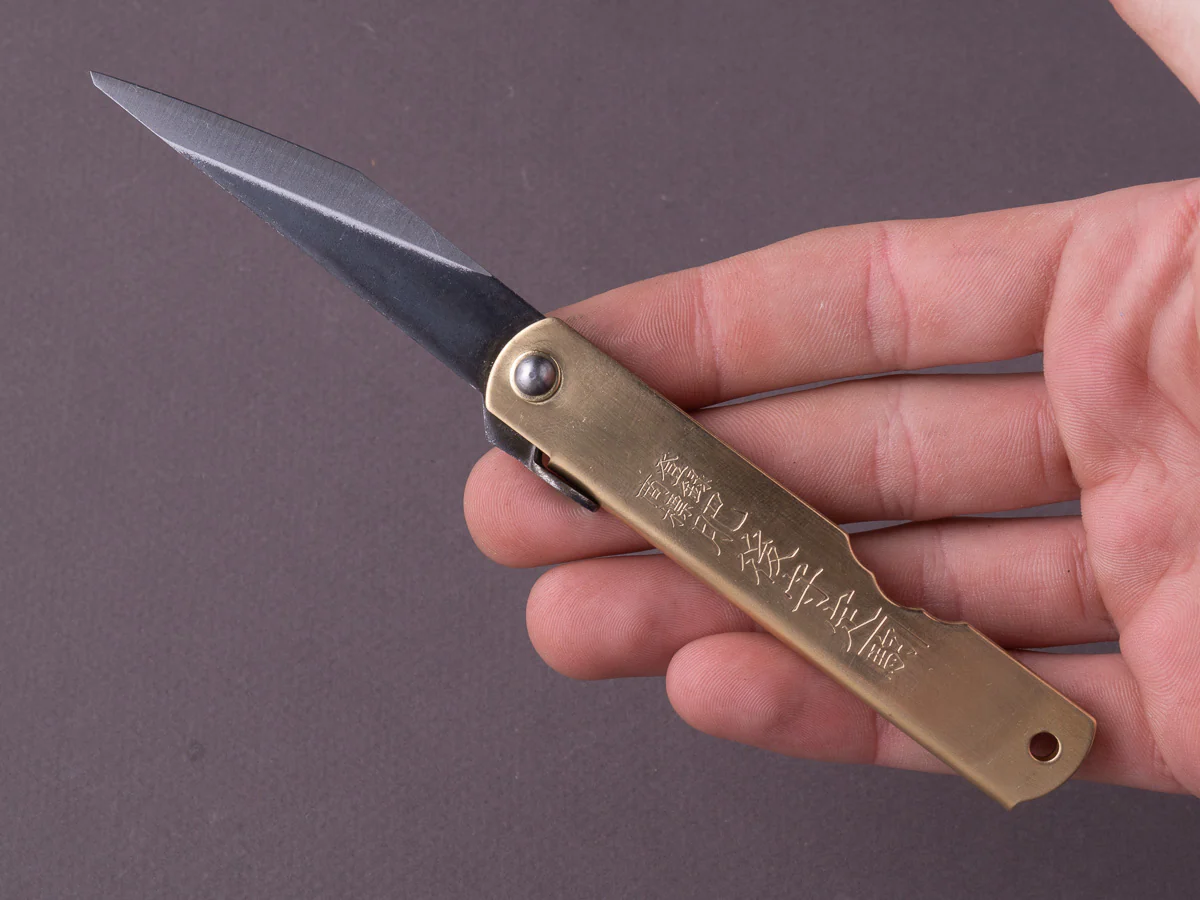 Higonokami - Folding Knife - Kiridashi - Friction Folder - Blue #2 - Kurouchi - 45mm - Brass - Image 8