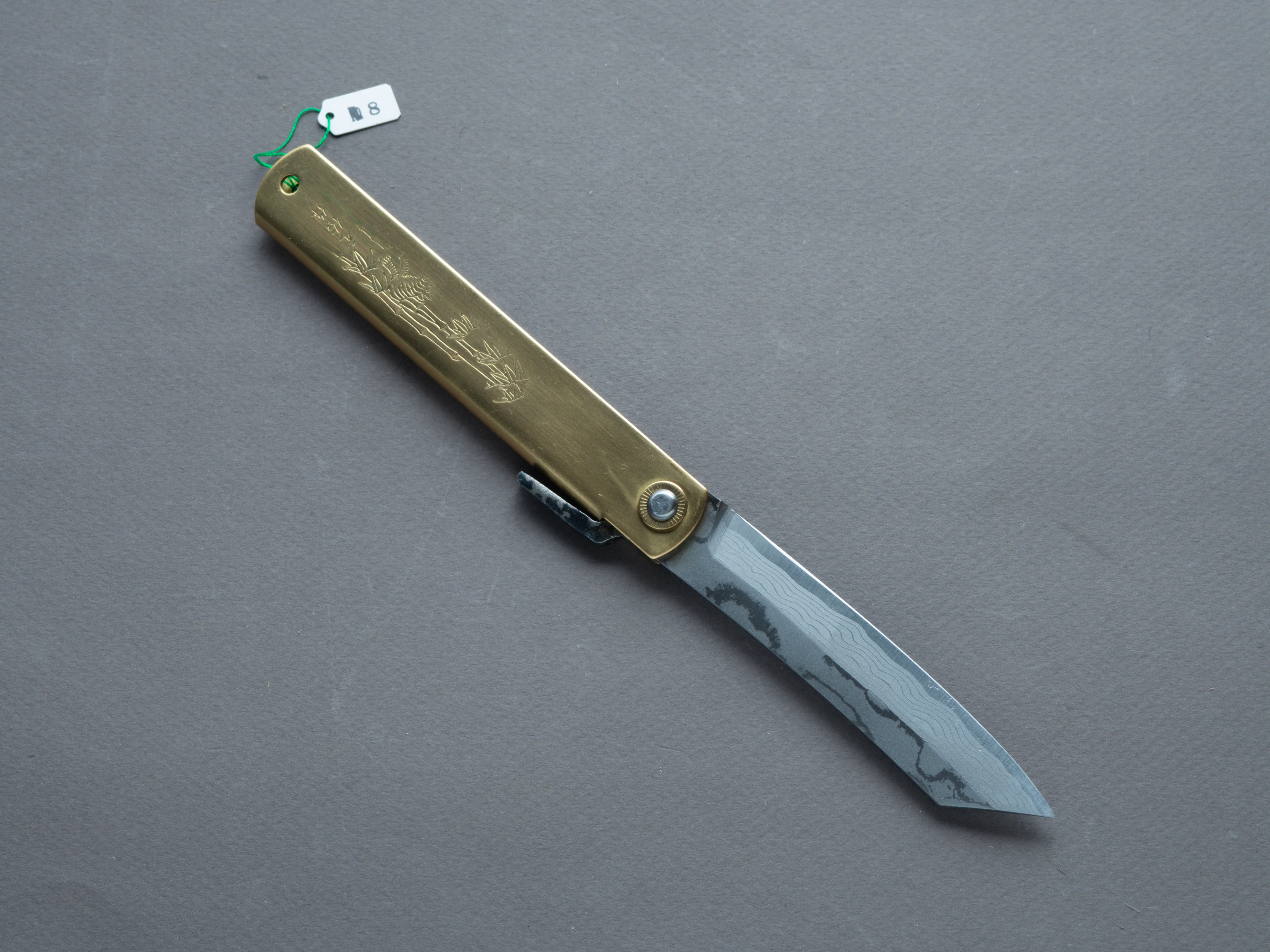 Higonokami - Folding Knife - Motosuke - Damascus - XL Brass Handle - Image 2