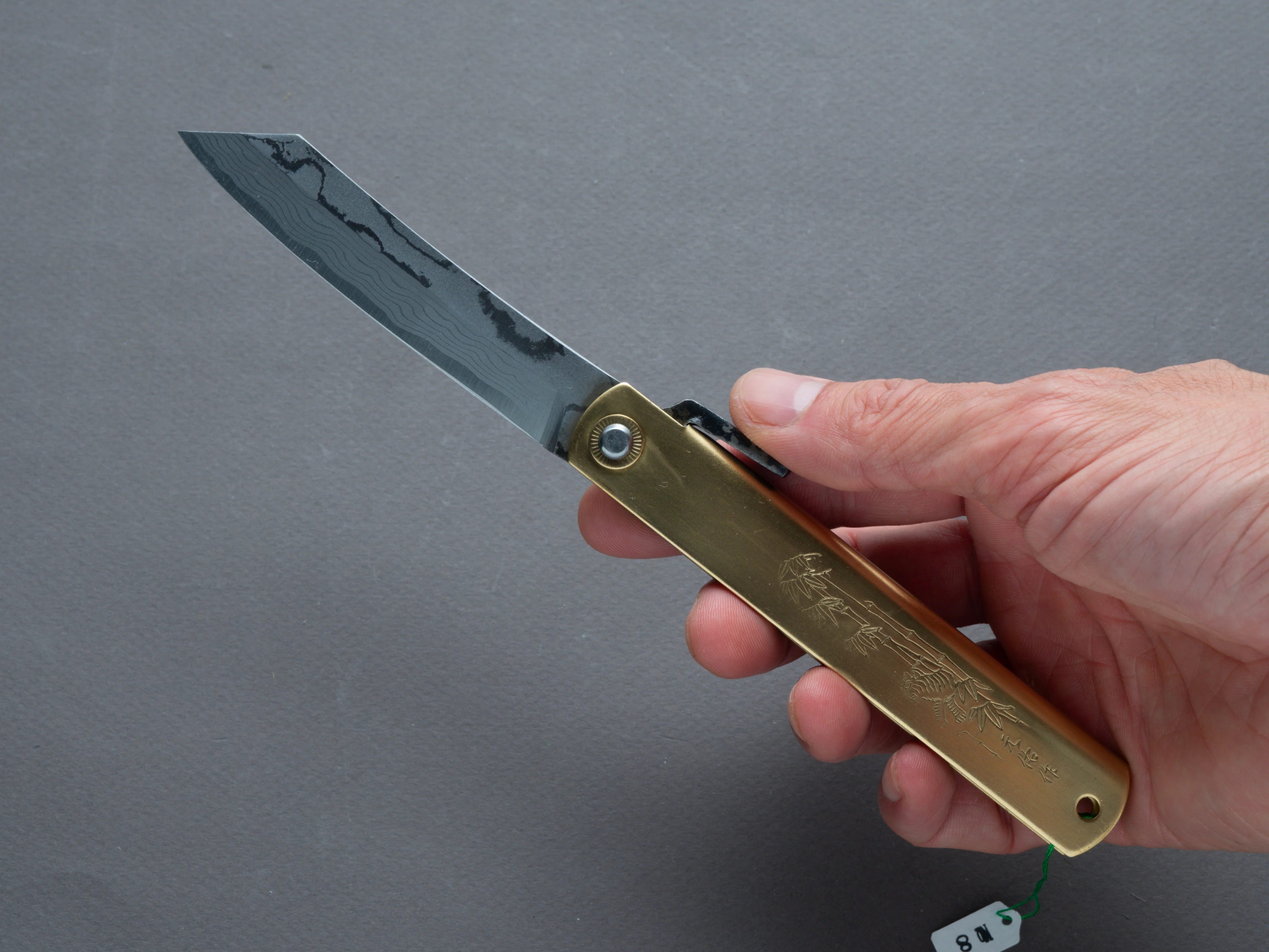 Higonokami - Folding Knife - Motosuke - Damascus - XL Brass Handle - Image 3