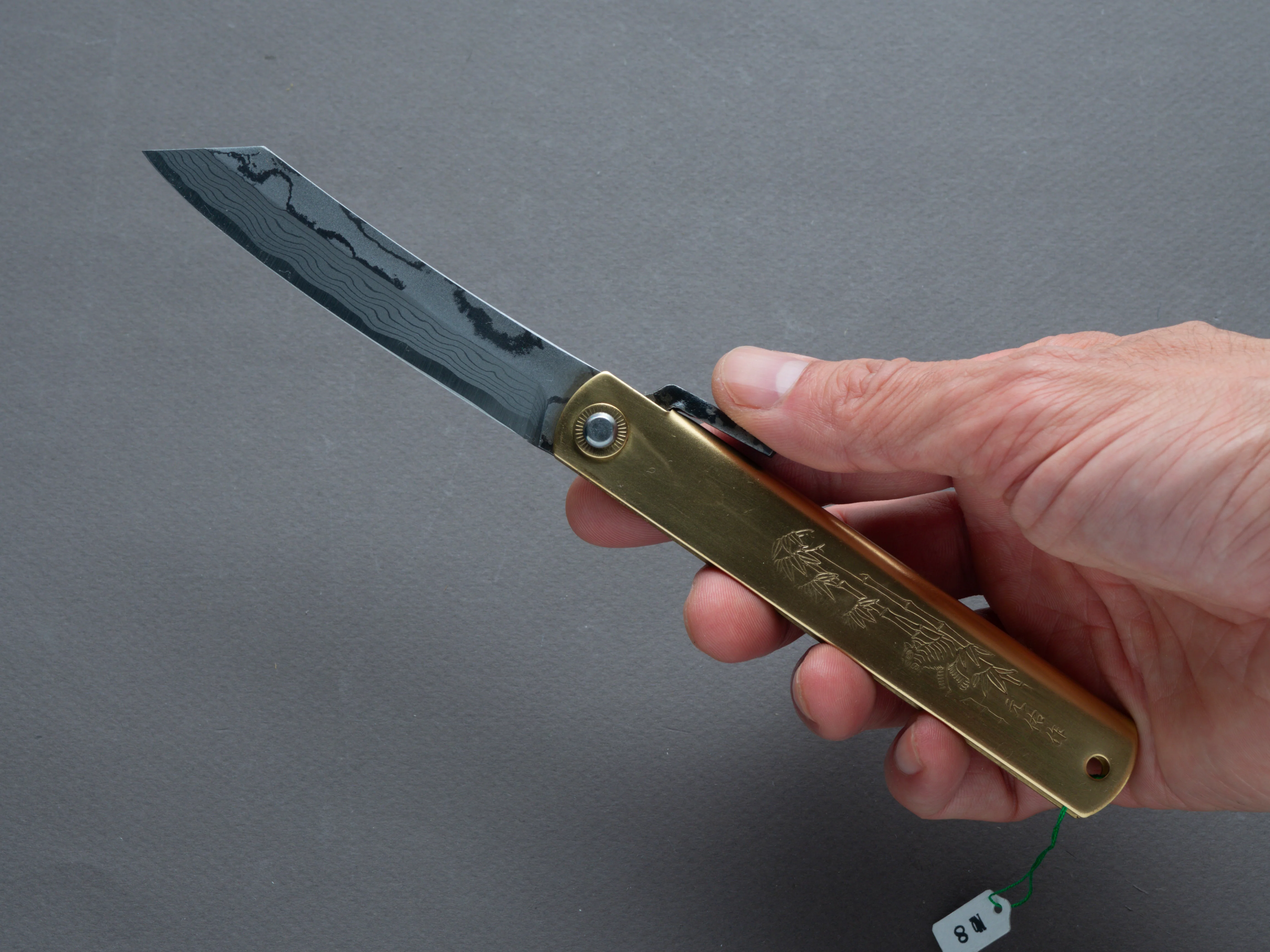 Higonokami - Folding Knife - Motosuke - Damascus - XL Brass Handle - Image 4