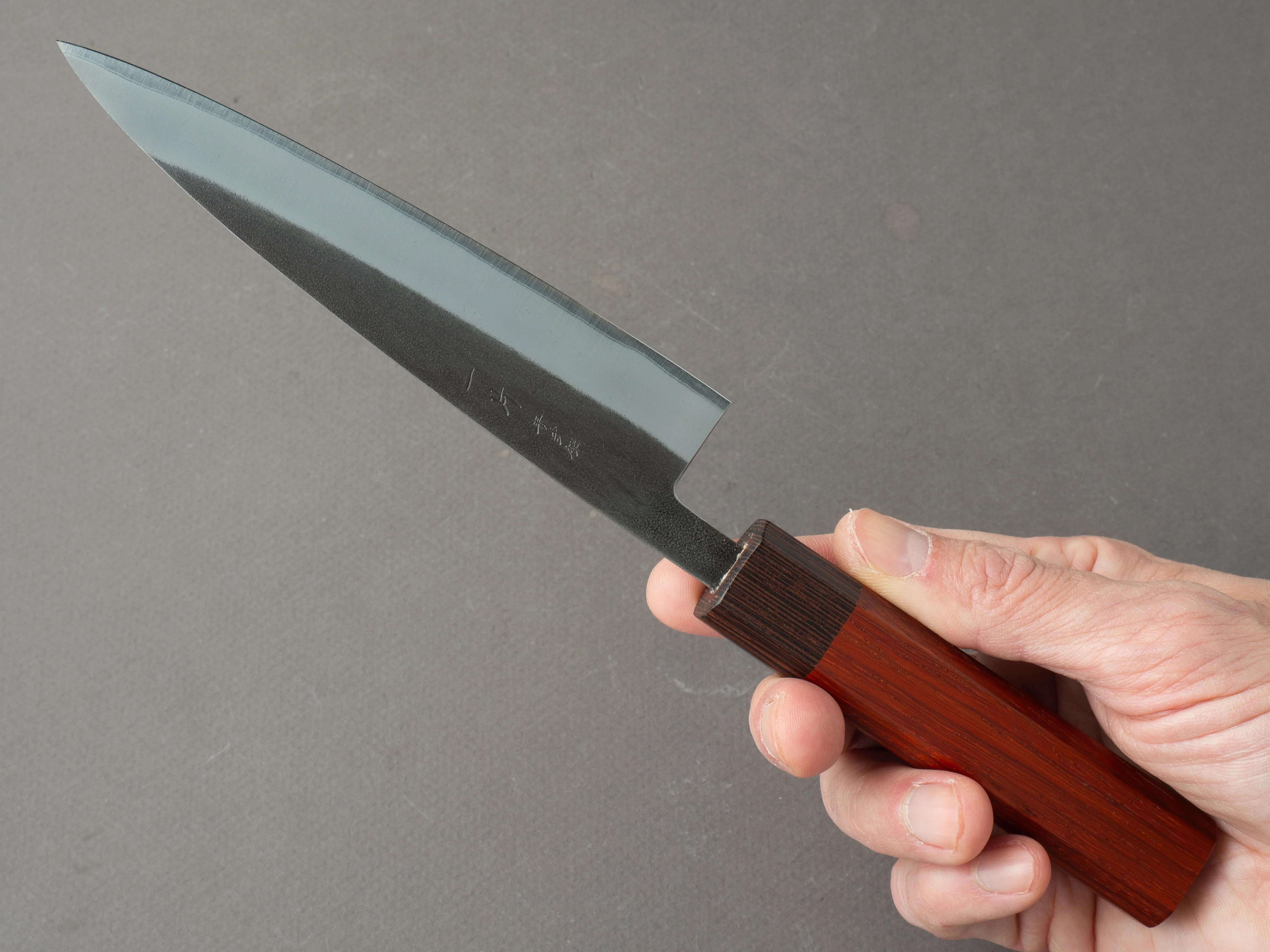 Hitohira - TD - Blue #2 - Stainless Clad - Kurouchi - Petty - 135mm - Padauk Handle - Image 7