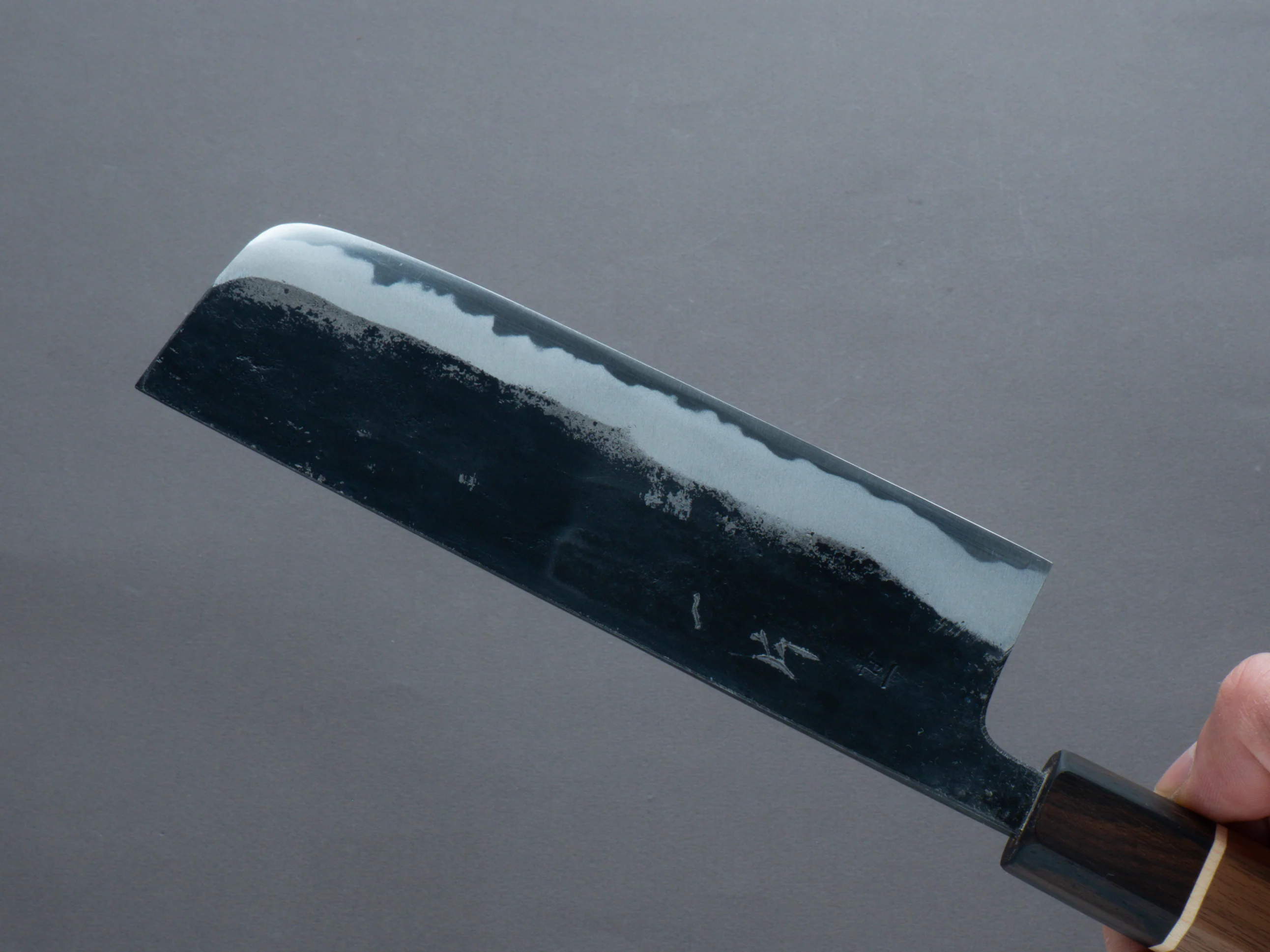 Hitohira - Blue #1 - Kurouchi - Nakiri 165mm - Walnut Handle - Image 4