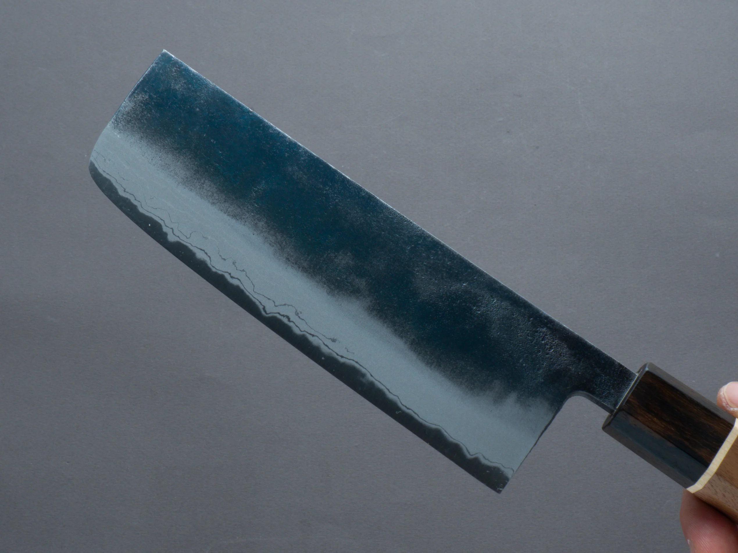Hitohira - Echizen NB - Kurouchi Damascus - White #2 - Nakiri - 165mm - Walnut Handle (ziricote ferrule) - Image 3