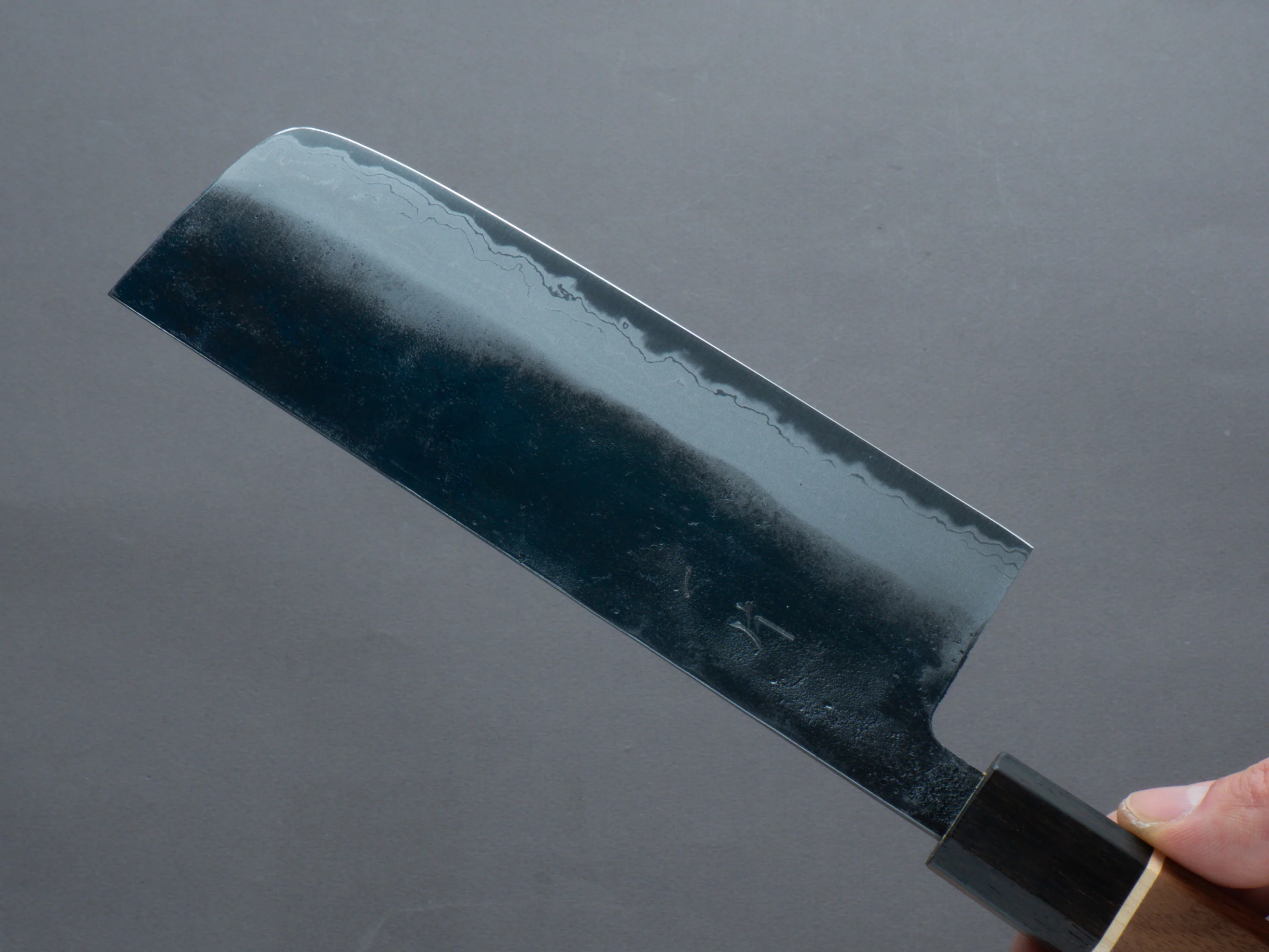 Hitohira - Echizen NB - Kurouchi Damascus - White #2 - Nakiri - 165mm - Walnut Handle (ziricote ferrule) - Image 4