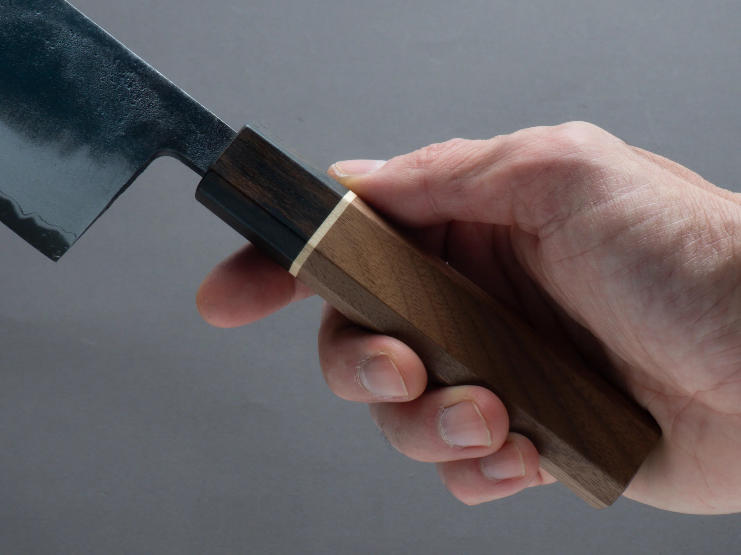 Hitohira - Echizen NB - Kurouchi Damascus - White #2 - Nakiri - 165mm - Walnut Handle (ziricote ferrule) - Image 5
