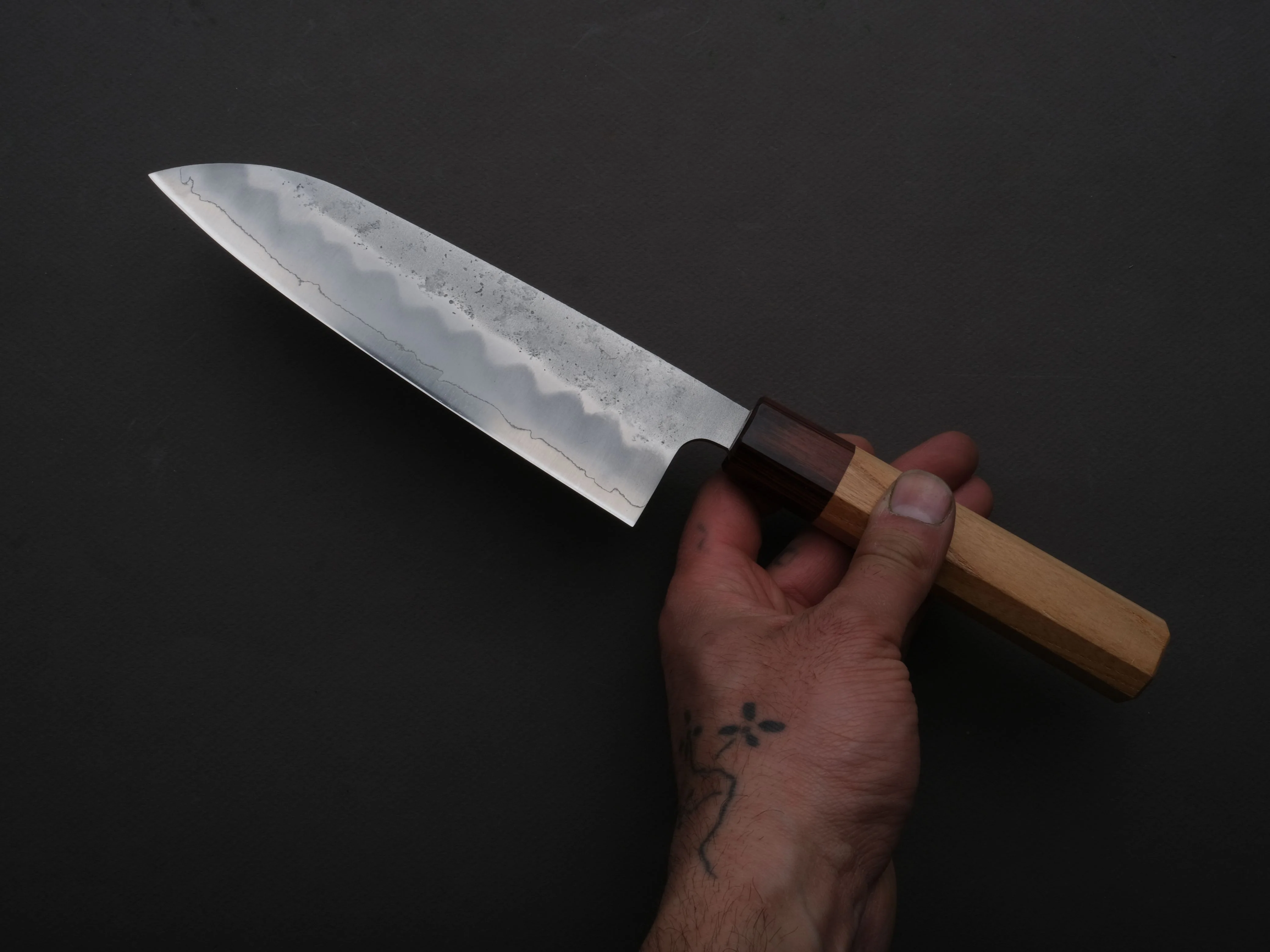 Hitohira - Futana - Ginsan - Nashiji - Santoku - 170mm - Keyaki Zelkova Handle - Image 3