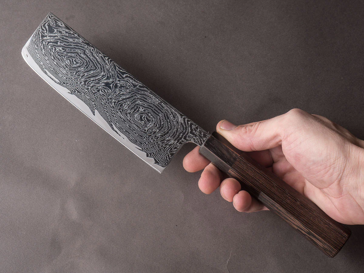 Hitohira - Futana - Nickel Damascus - 165mm Nakiri - Tagayasan Handle - Image 6
