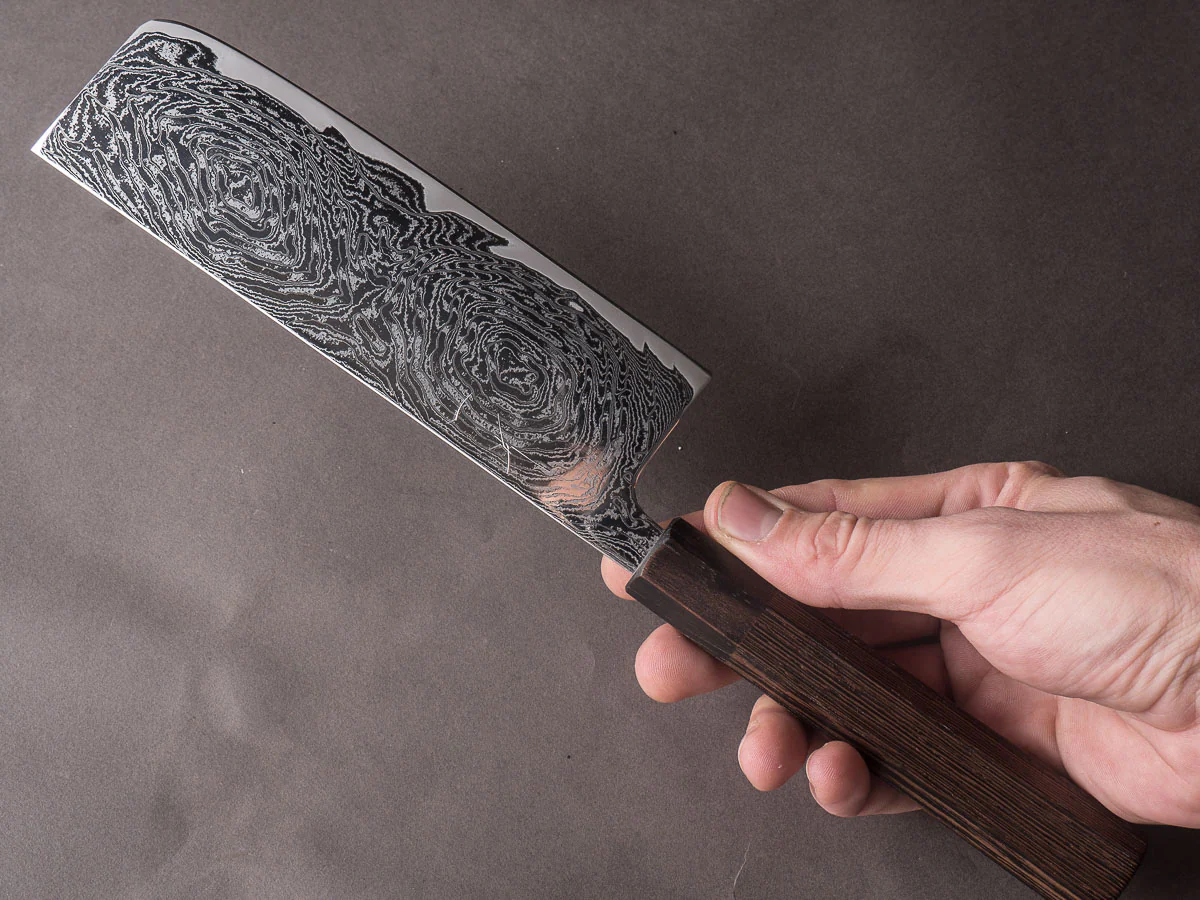 Hitohira - Futana - Nickel Damascus - 165mm Nakiri - Tagayasan Handle - Image 8