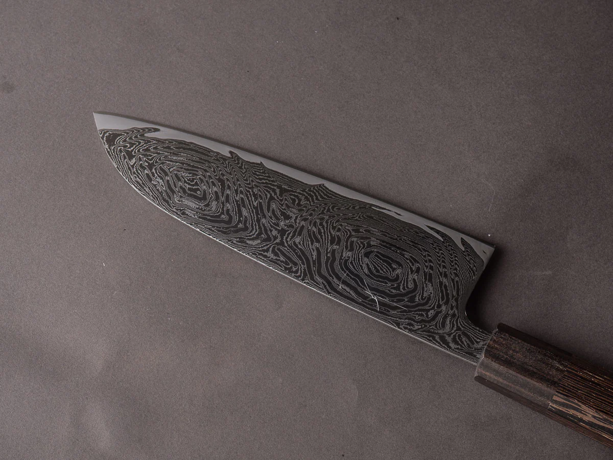 Hitohira - Futana - Nickel Damascus - 170mm Santoku - Tagayasan Handle - Image 4