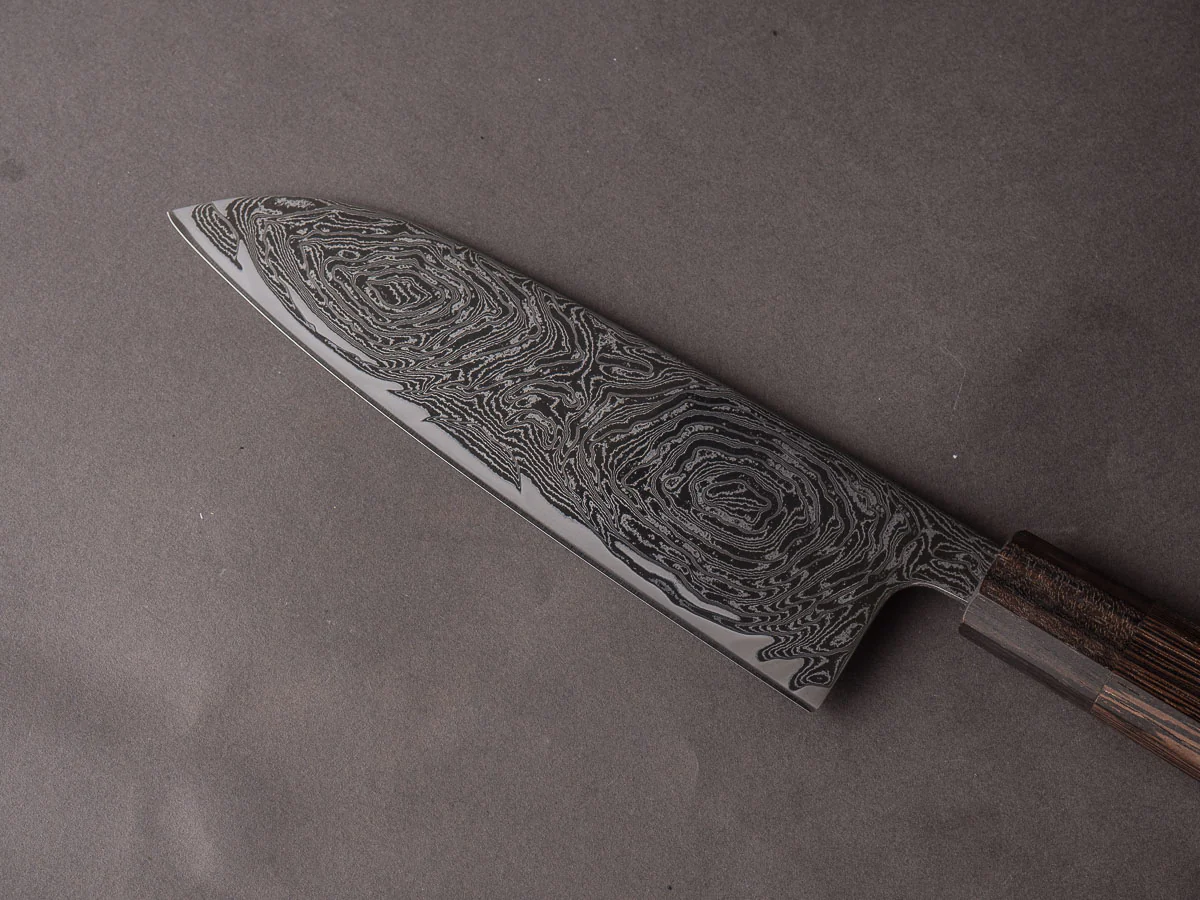 Hitohira - Futana - Nickel Damascus - 170mm Santoku - Tagayasan Handle - Image 5