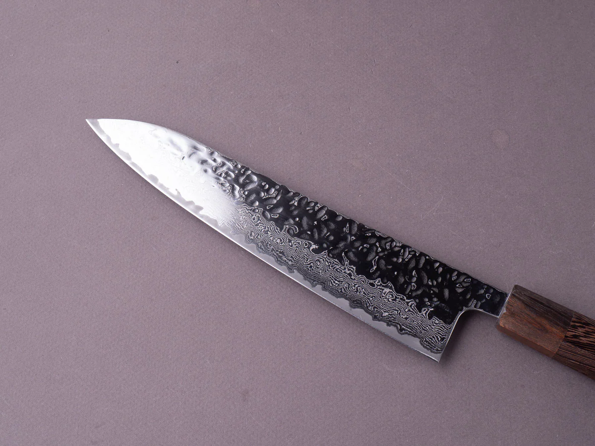 Hitohira - Futana - Stainless - Polished Tsuchime Damascus - 210mm Gyuto - Tagayasan Handle - Image 3