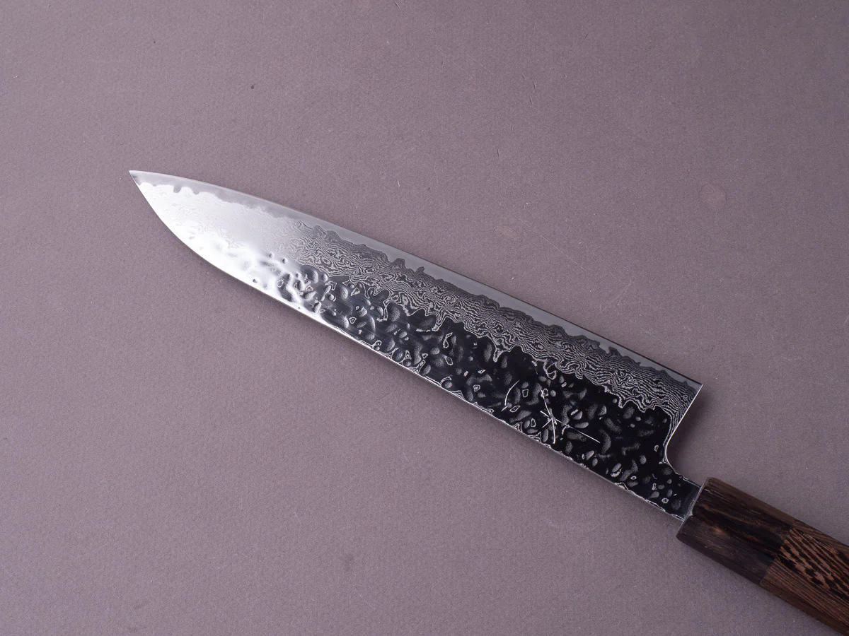Hitohira - Futana - Stainless - Polished Tsuchime Damascus - 210mm Gyuto - Tagayasan Handle - Image 4