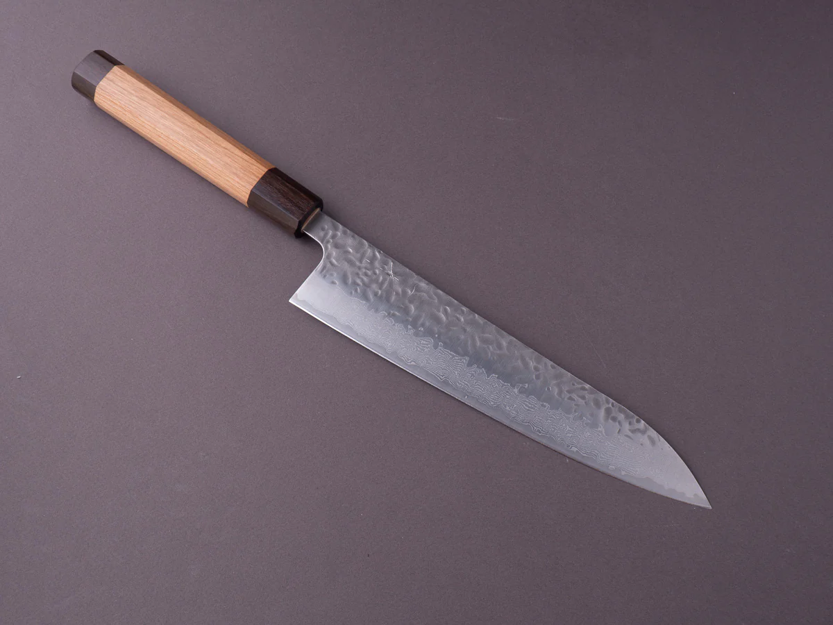 Hitohira - Futana Stainless - Tsuchime Damascus - 210mm Gyuto - Cherry & Ebony Handle