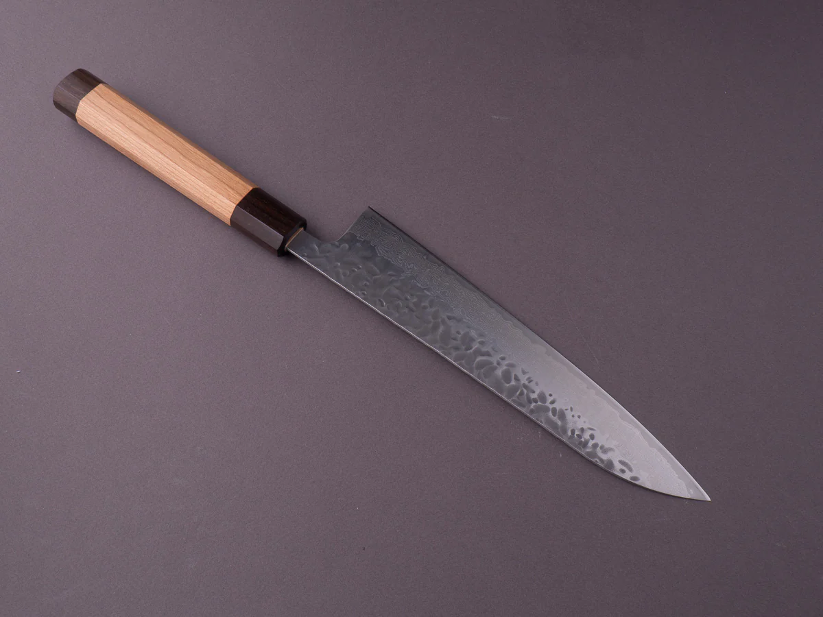 Hitohira - Futana Stainless - Tsuchime Damascus - 210mm Gyuto - Cherry & Ebony Handle - Image 2