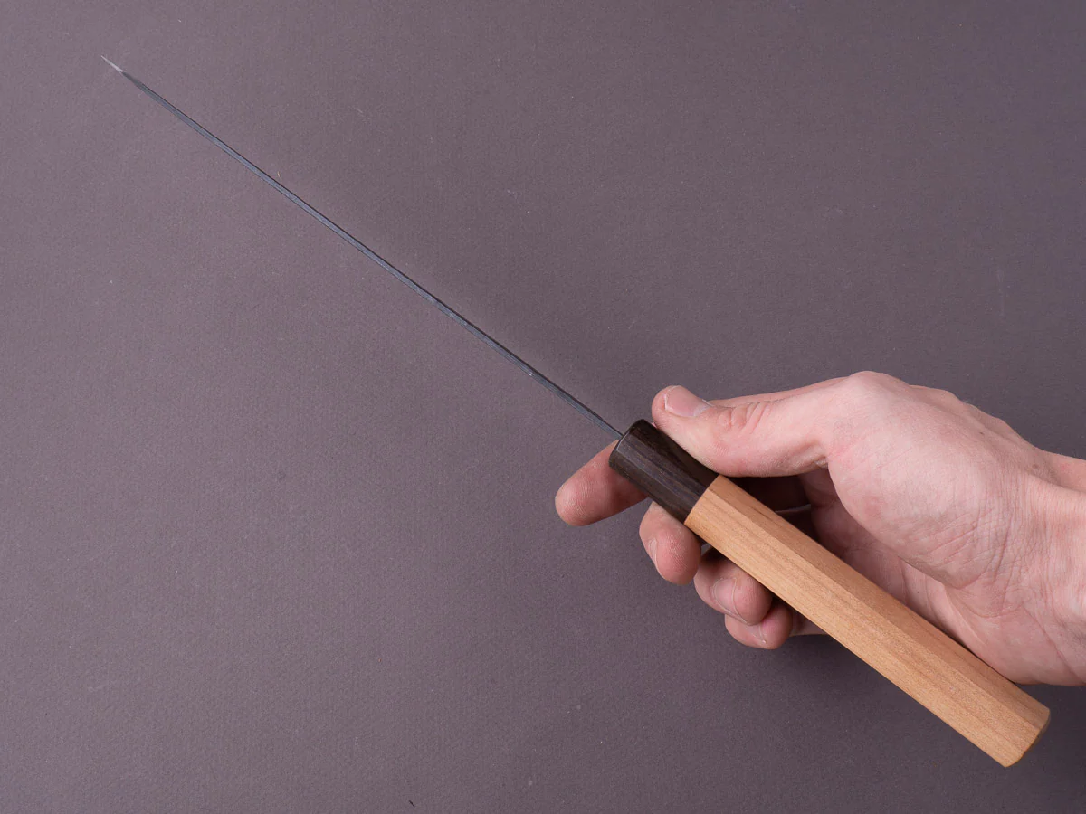Hitohira - Futana - Blue Super - Kurouchi Nashiji - 210mm - Gyuto - Cherry Handle - Image 9