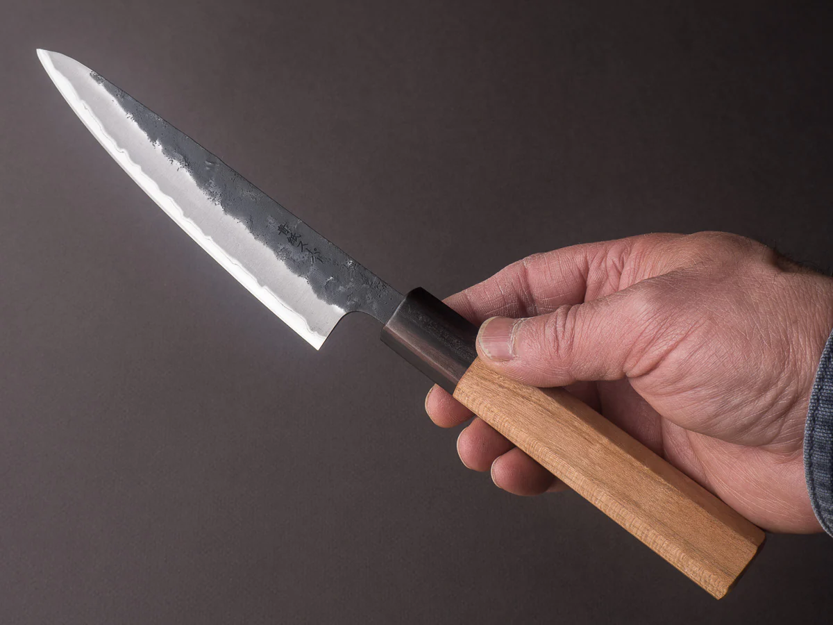 Hitohira - Futana - Super Blue - Kurouchi Tsuchime - 150mm Petty - Cherry Handle - Image 6