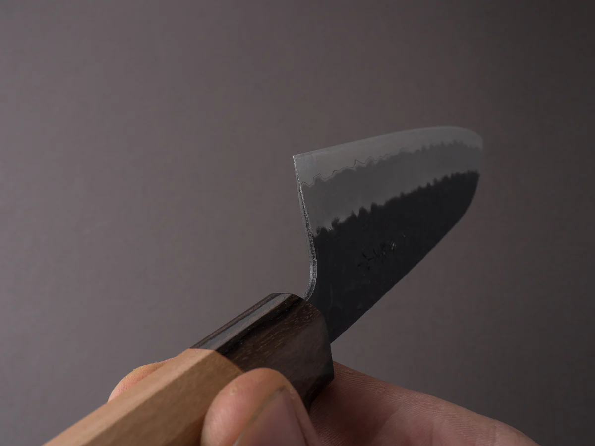 Hitohira - Futana - Super Blue - Kurouchi Tsuchime - 170mm Santoku - Cherry Wood Handle - Image 3