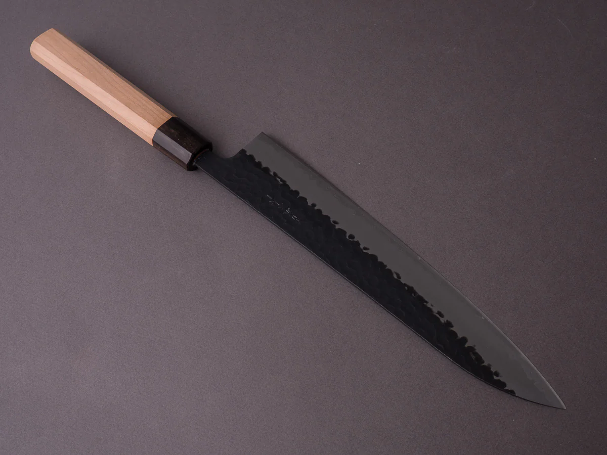 Hitohira - Futana - Super Blue - Kurouchi Tsuchime - 240mm Gyuto - Cherry Handle - Image 2