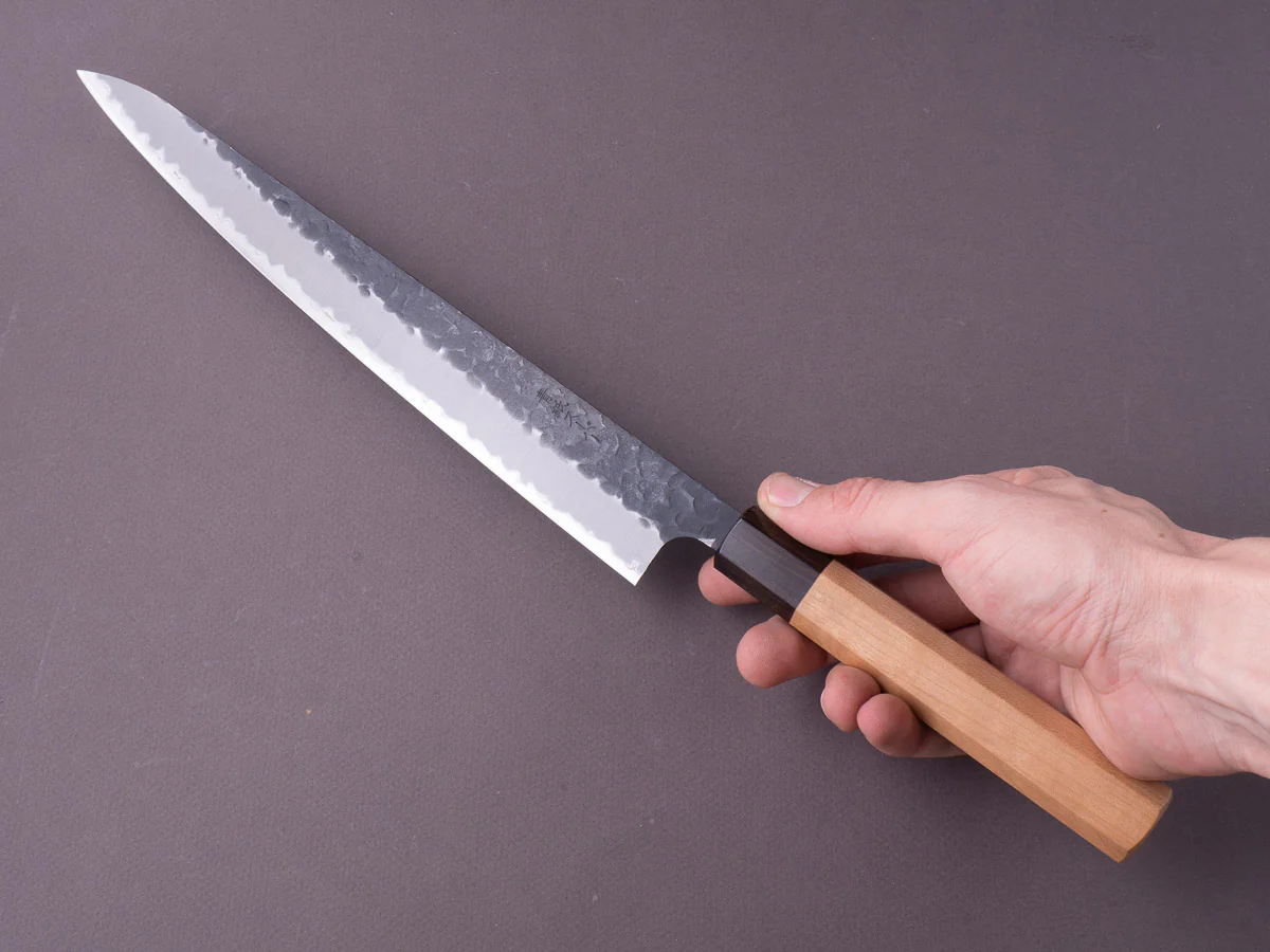 Hitohira - Futana - Super Blue - Kurouchi Tsuchime - 270mm Sujihiki - Cherry Handle - Image 6