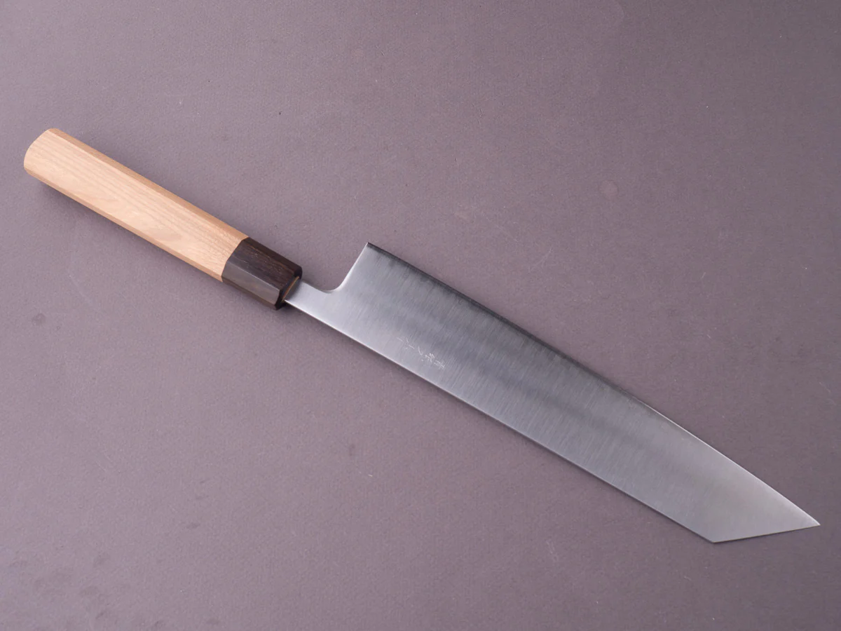 Hitohira - Futana - Stainelss Clad Blue Super - Migaki - 240mm Kiritsuke Gyuto - Cherry Handle - Image 5
