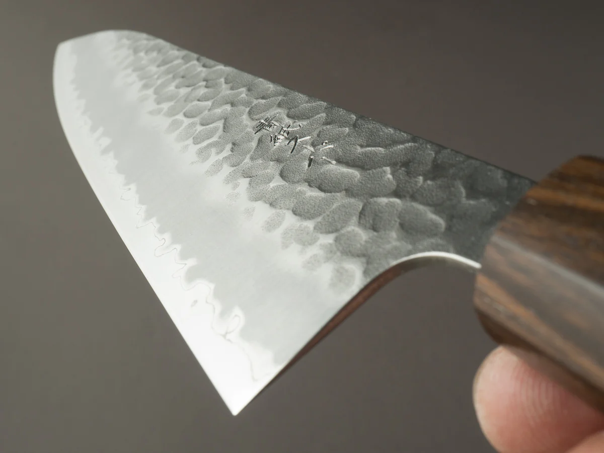 Hitohira - Futana - Super Blue - Migaki Tsuchime - 180mm Gyuto - Cherry Handle - Image 10