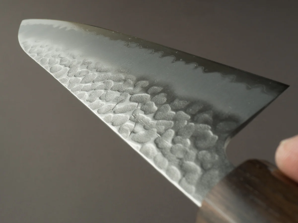 Hitohira - Futana - Super Blue - Migaki Tsuchime - 180mm Gyuto - Cherry Handle - Image 11