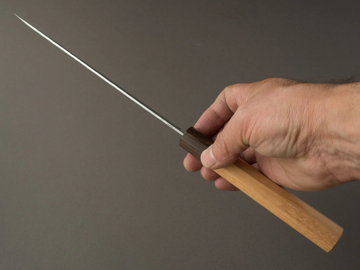 Hitohira - Futana - Super Blue - Migaki Tsuchime - 180mm Gyuto - Cherry Handle - Image 7