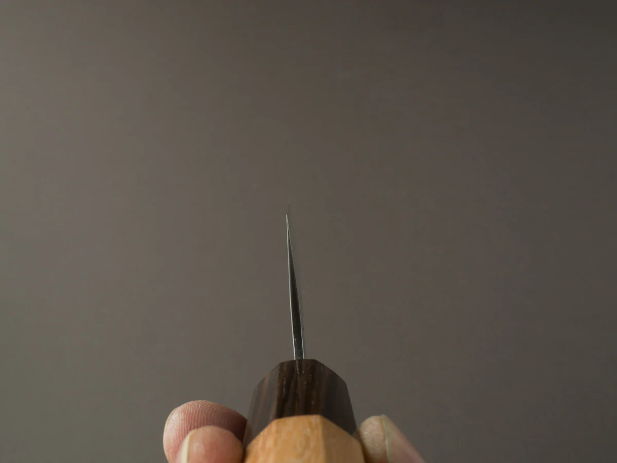 Hitohira - Futana - Super Blue - Migaki Tsuchime - 180mm Gyuto - Cherry Handle - Image 8