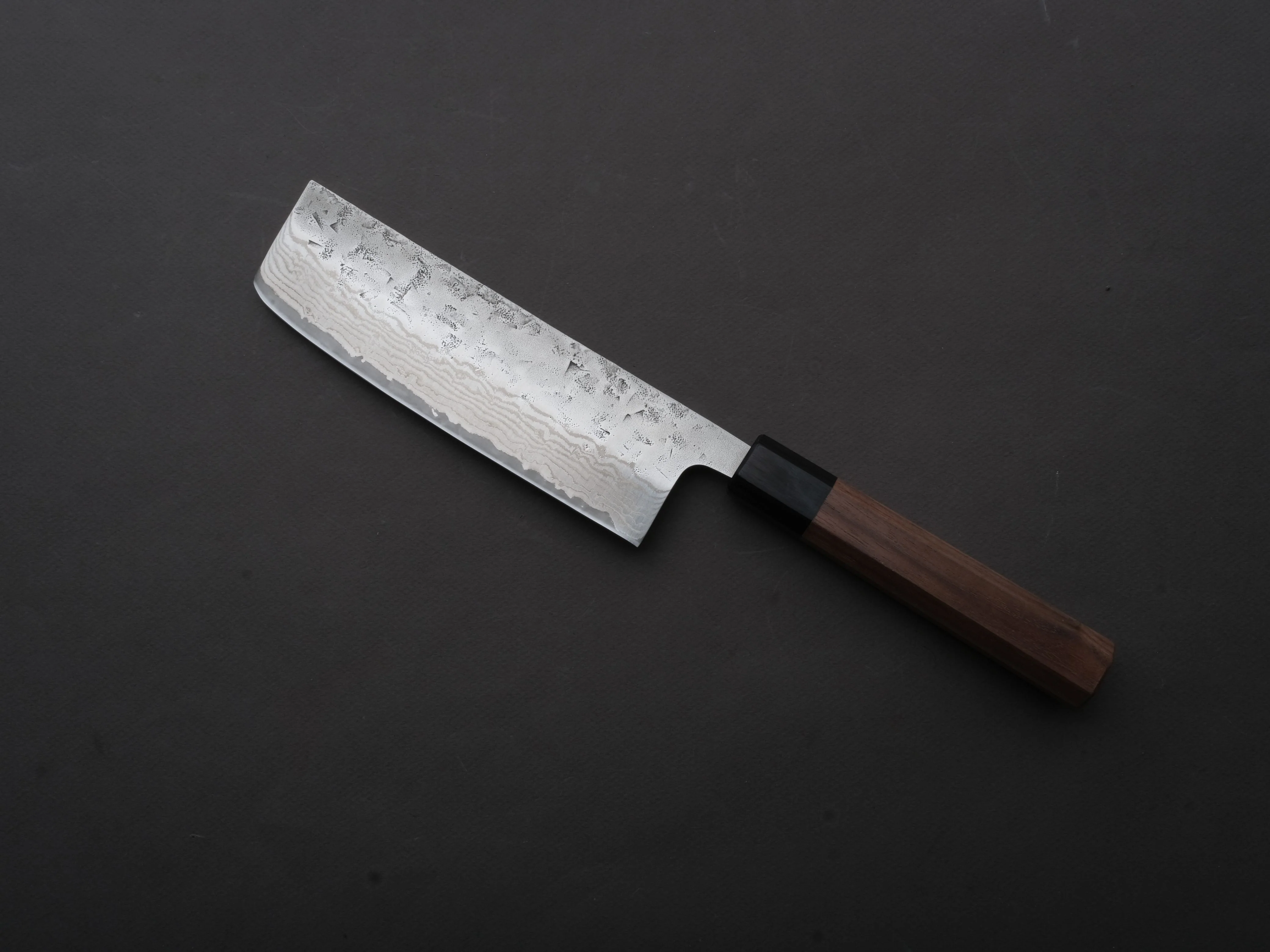 Hitohira - Futana - Swedish Stainless - Nashiji Damascus - Nakiri - 165mm - Walnut Handle - Image 2