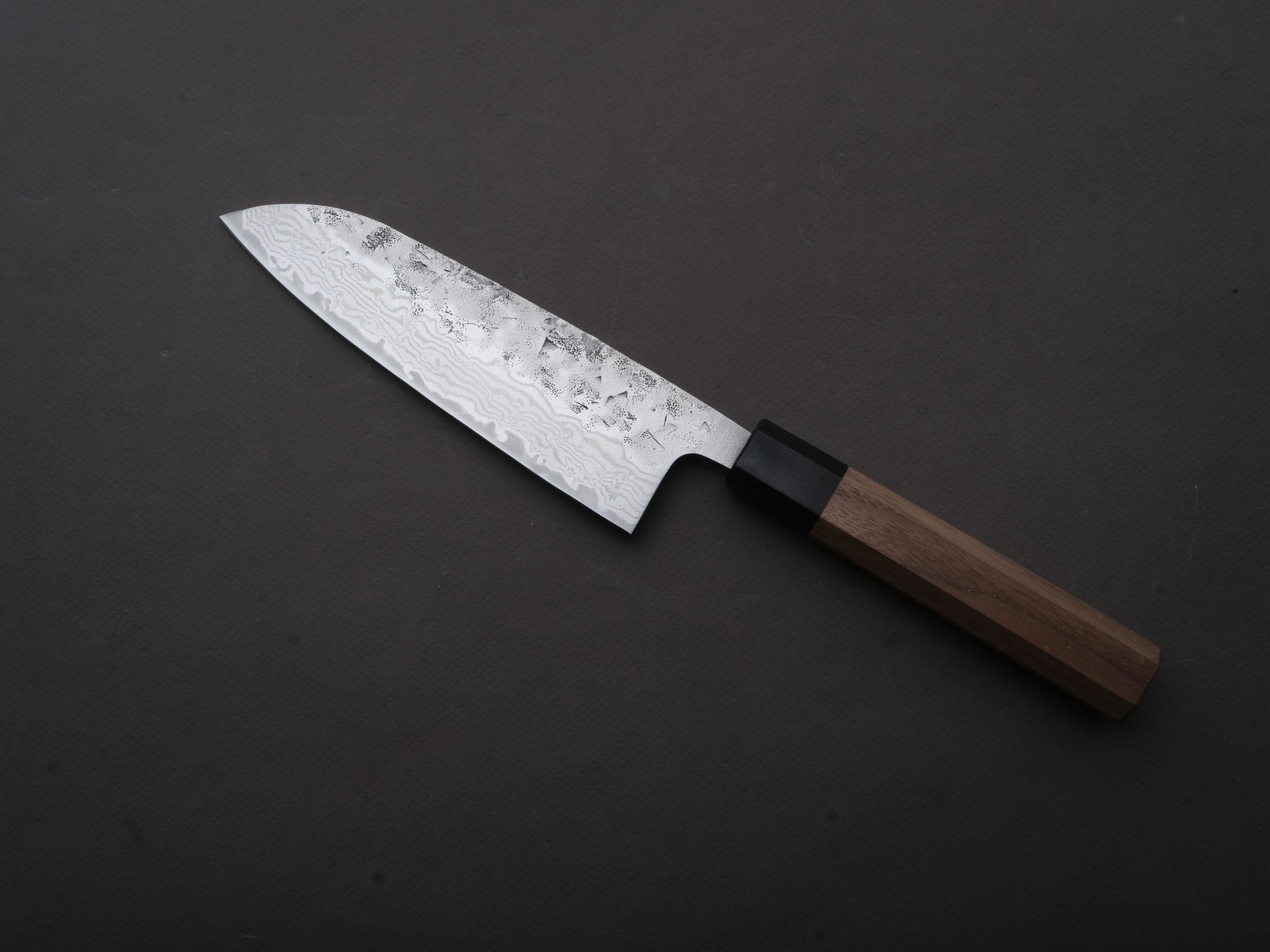Hitohira - Futana - Swedish Stainless - Nashiji Damascus - Santoku - 170mm - Walnut Handle - Image 2