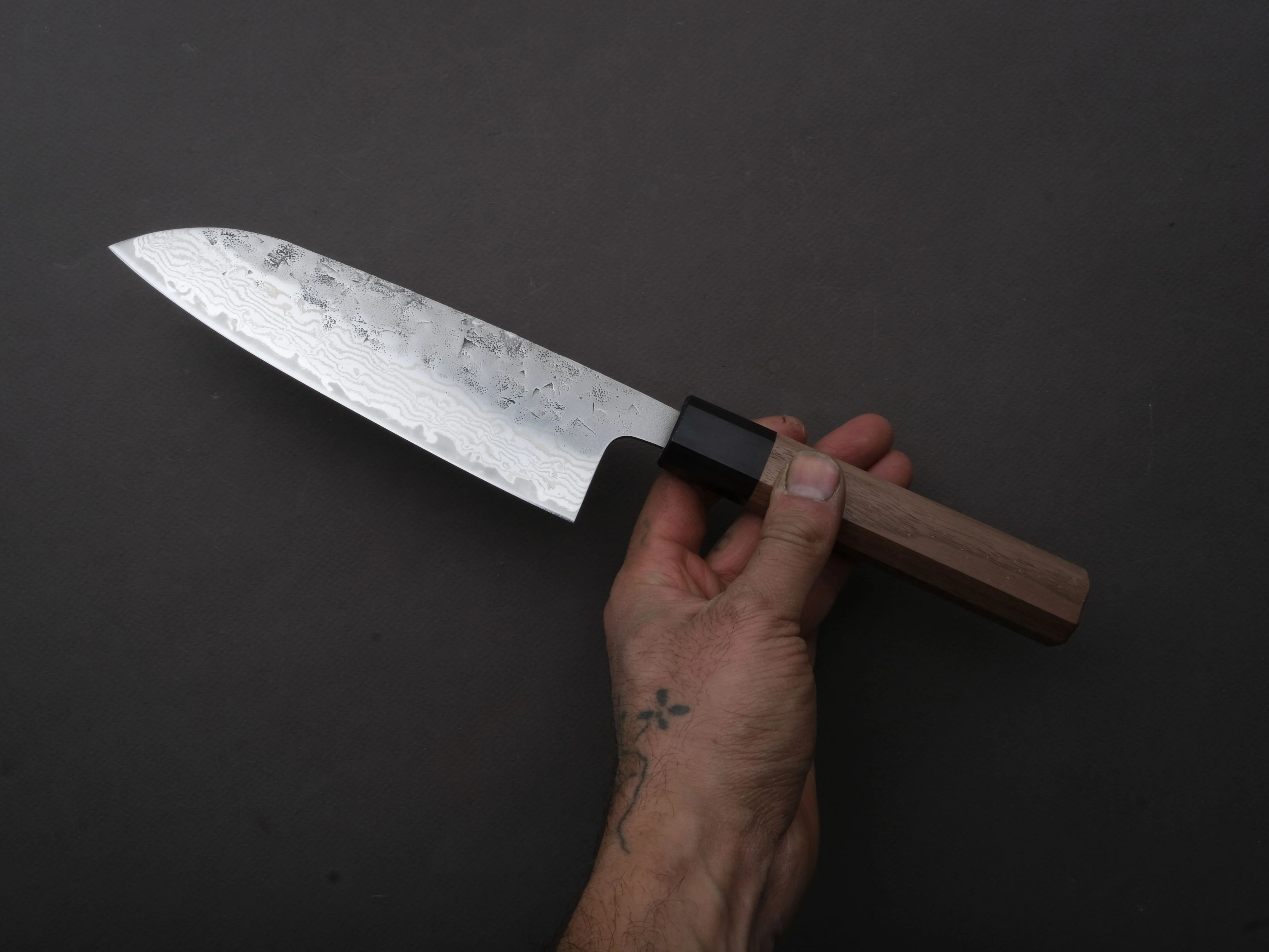 Hitohira - Futana - Swedish Stainless - Nashiji Damascus - Santoku - 170mm - Walnut Handle - Image 4