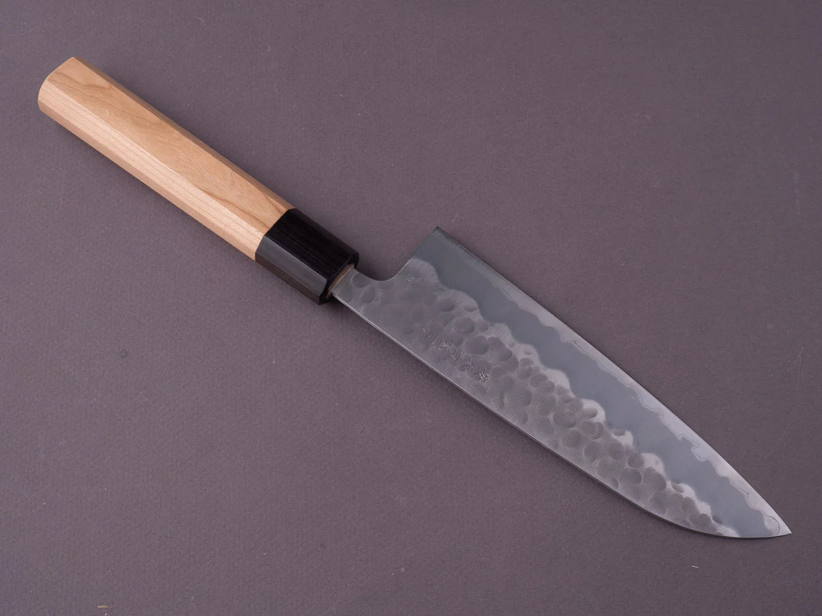 Hitohira - Futana - White #2 Stainless Clad - Migaki Tsuchime - 170mm Santoku - Cherry Handle - Image 2