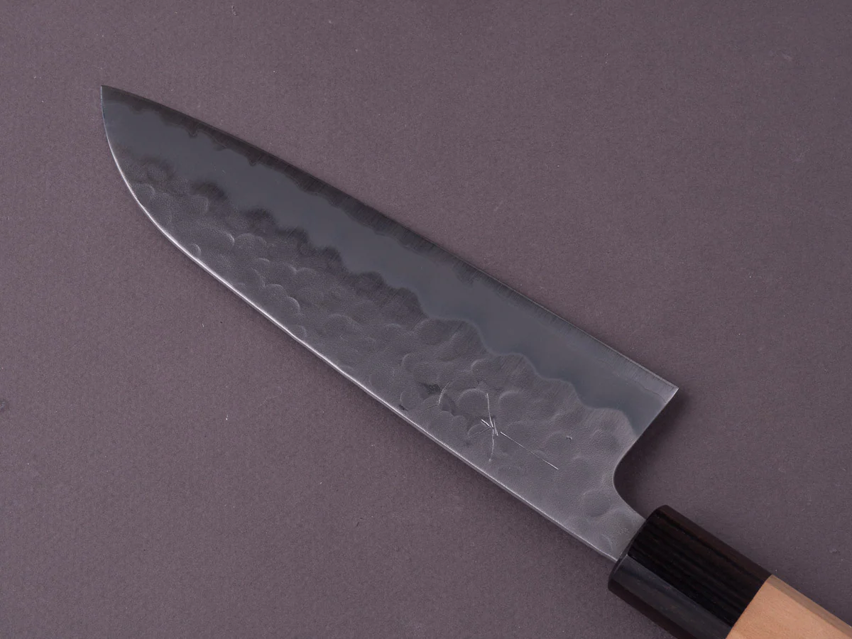 Hitohira - Futana - White #2 Stainless Clad - Migaki Tsuchime - 170mm Santoku - Cherry Handle - Image 4