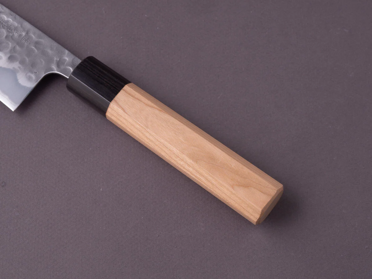 Hitohira - Futana - White #2 Stainless Clad - Migaki Tsuchime - 170mm Santoku - Cherry Handle - Image 6