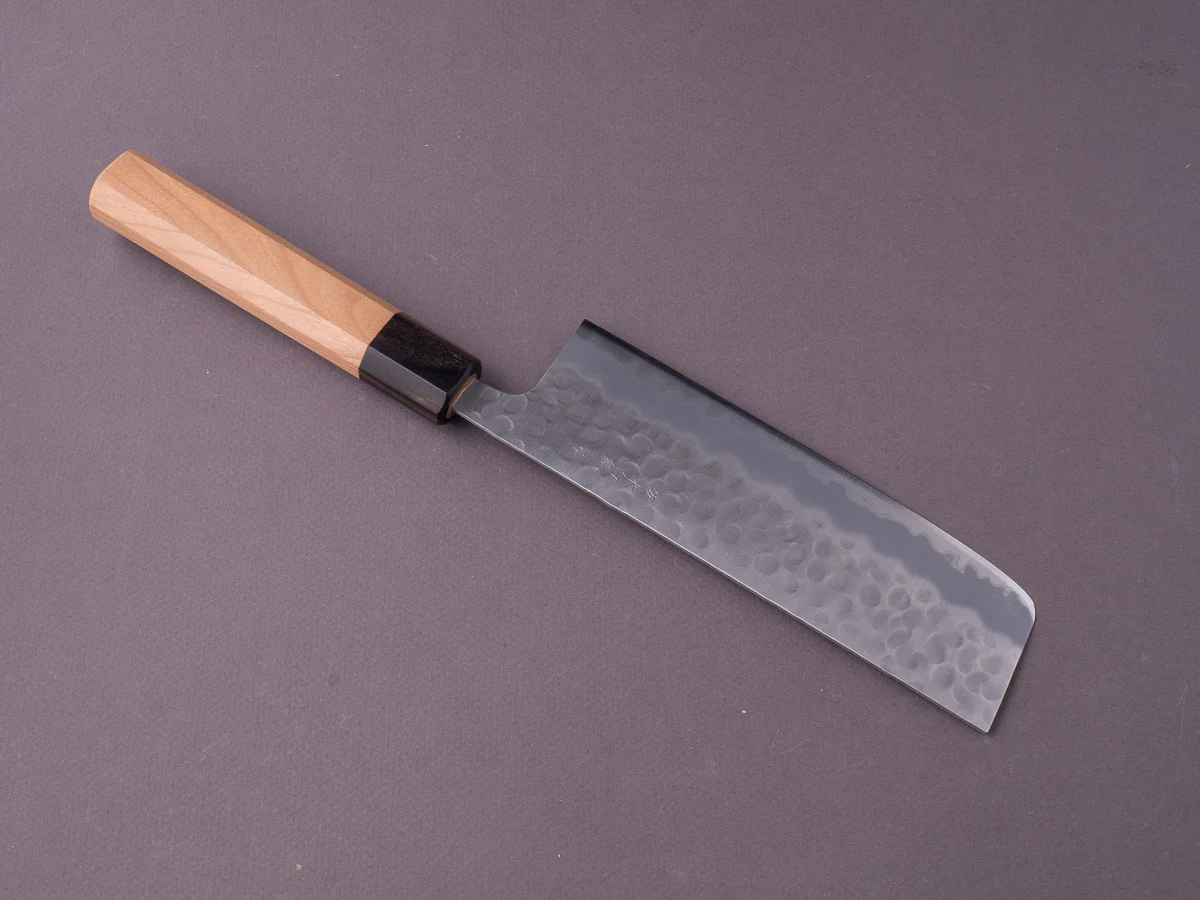 Hitohira - Futana - White #2 Stainless Clad - Migaki Tsuchime - 165mm Nakiri - Cherry Handle - Image 2