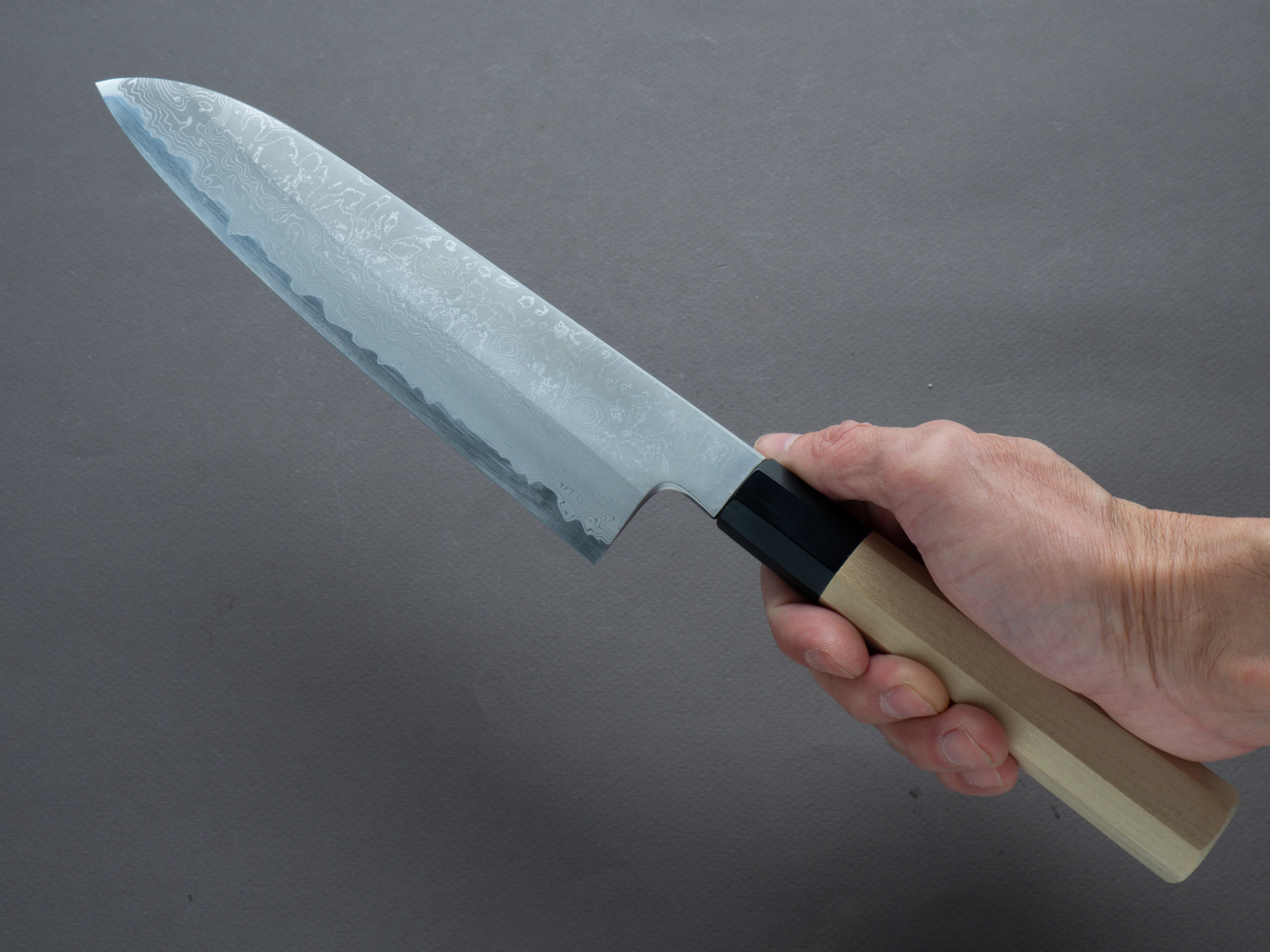 Hitohira - Gorobei x Kyuzo - White #2 Damascus - 210mm Gyuto - Magnolia Handle - Image 6