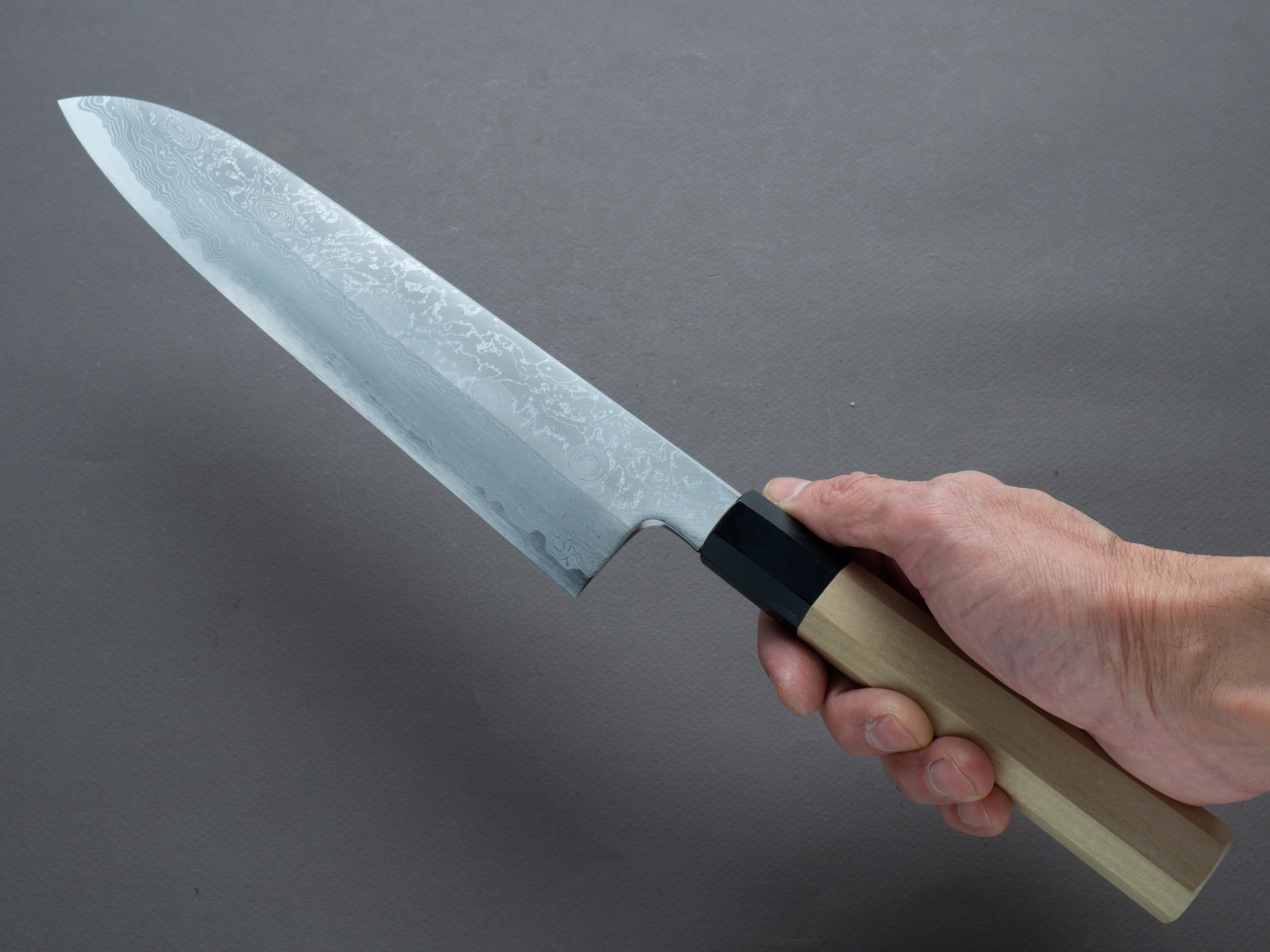 Hitohira - Gorobei x Kyuzo - White #2 Damascus - 240mm Gyuto - Magnolia Handle - Image 6