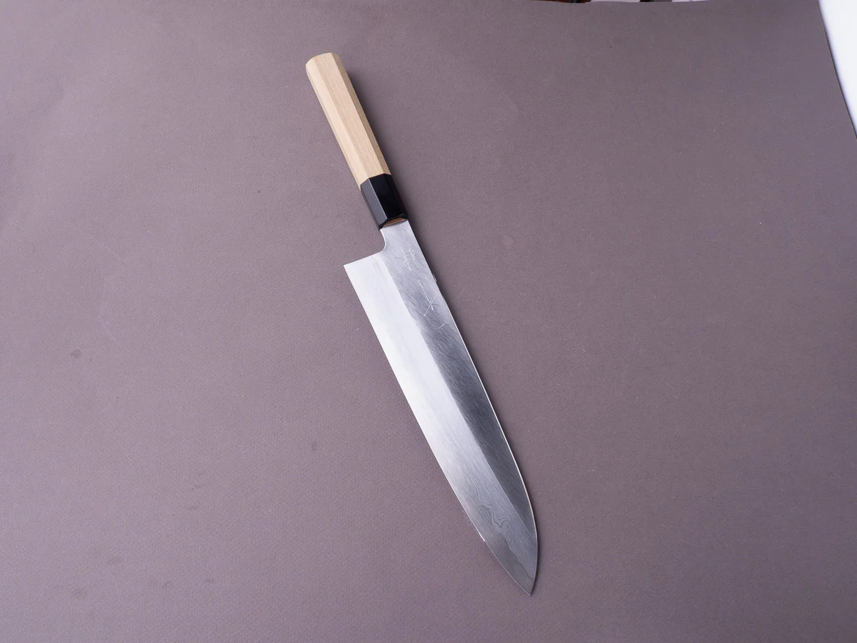Hitohira - Gorobei x Ren - White #2 - Damascus - 240mm Gyuto - Magnolia Handle