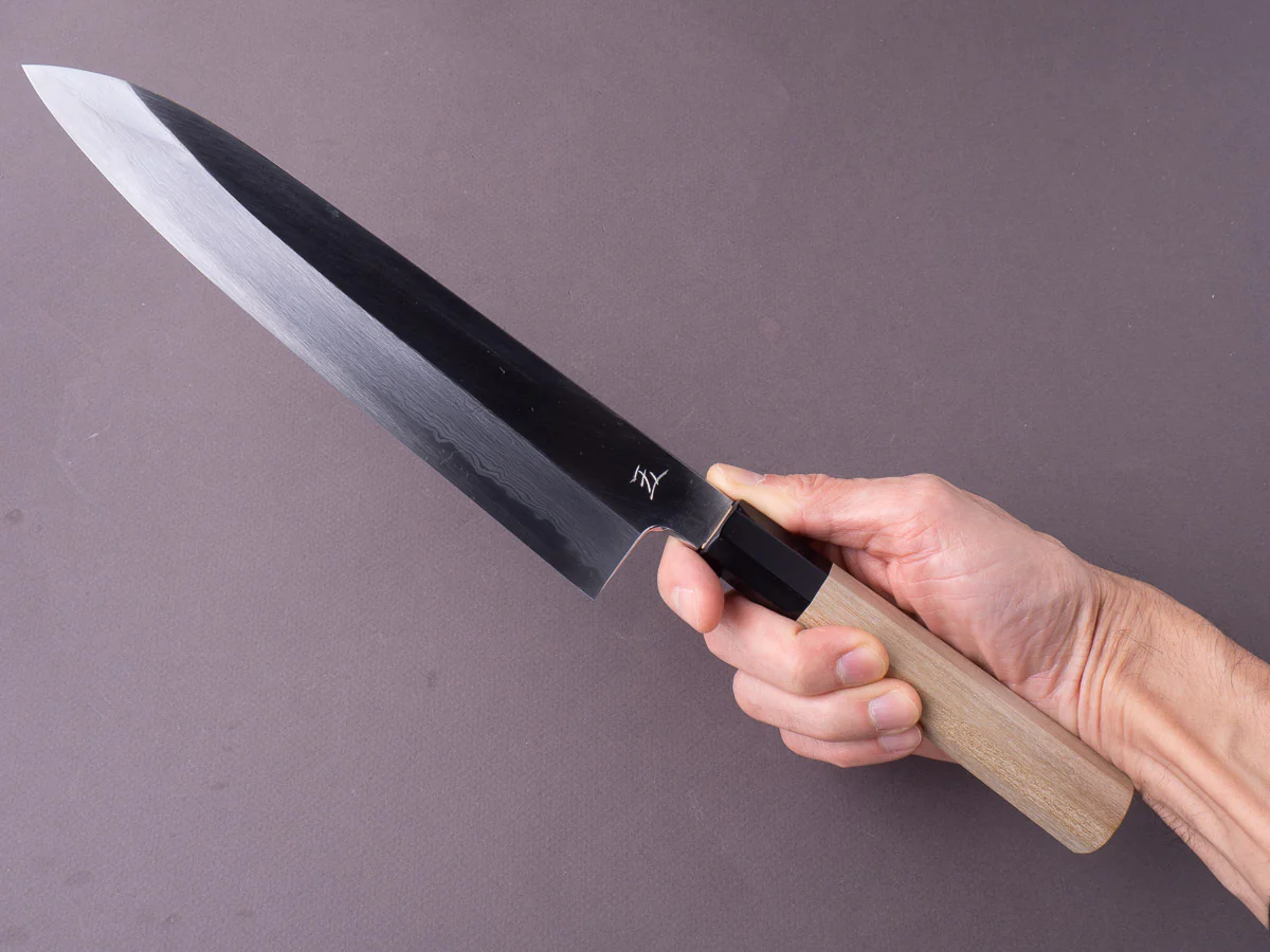 Hitohira - Gorobei x Ren - White #2 - Damascus - 240mm Gyuto - Magnolia Handle - Image 3