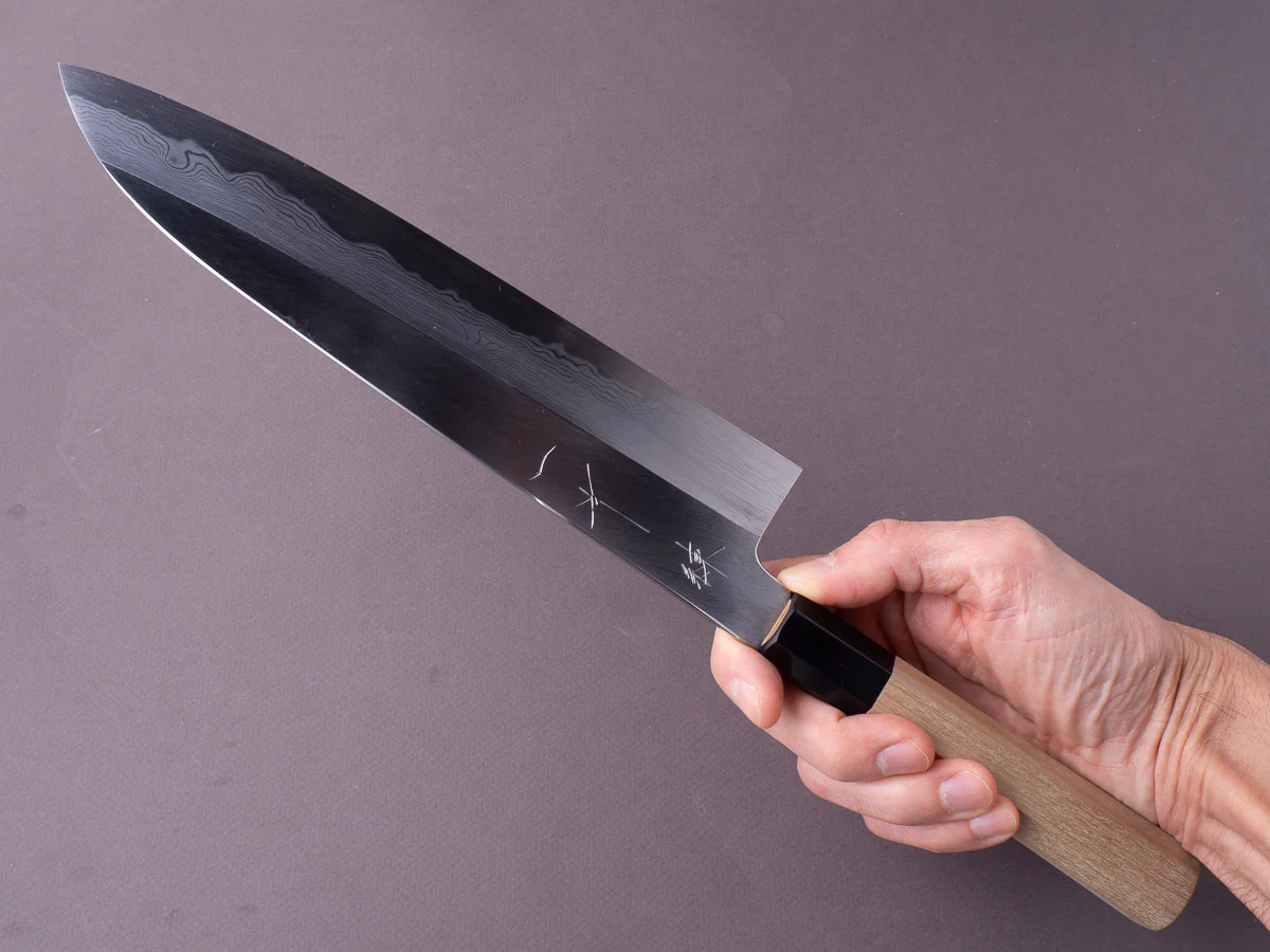 Hitohira - Gorobei x Ren - White #2 - Damascus - 240mm Gyuto - Magnolia Handle - Image 4