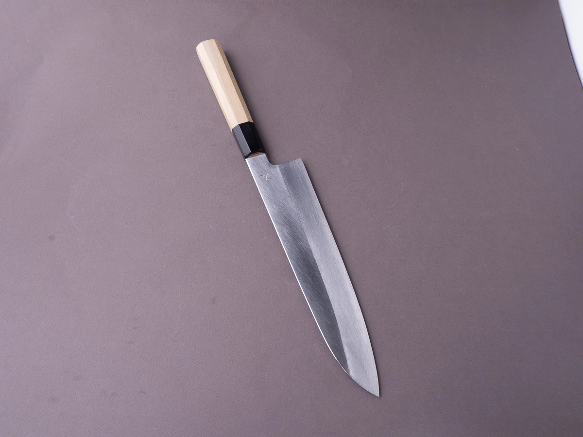 Hitohira - Gorobei x Ren - White #2 - Damascus - 240mm Gyuto - Magnolia Handle - Image 7