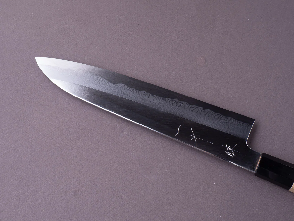 Hitohira - Gorobei x Ren - White #2 - Damascus - 240mm Gyuto - Magnolia Handle - Image 9