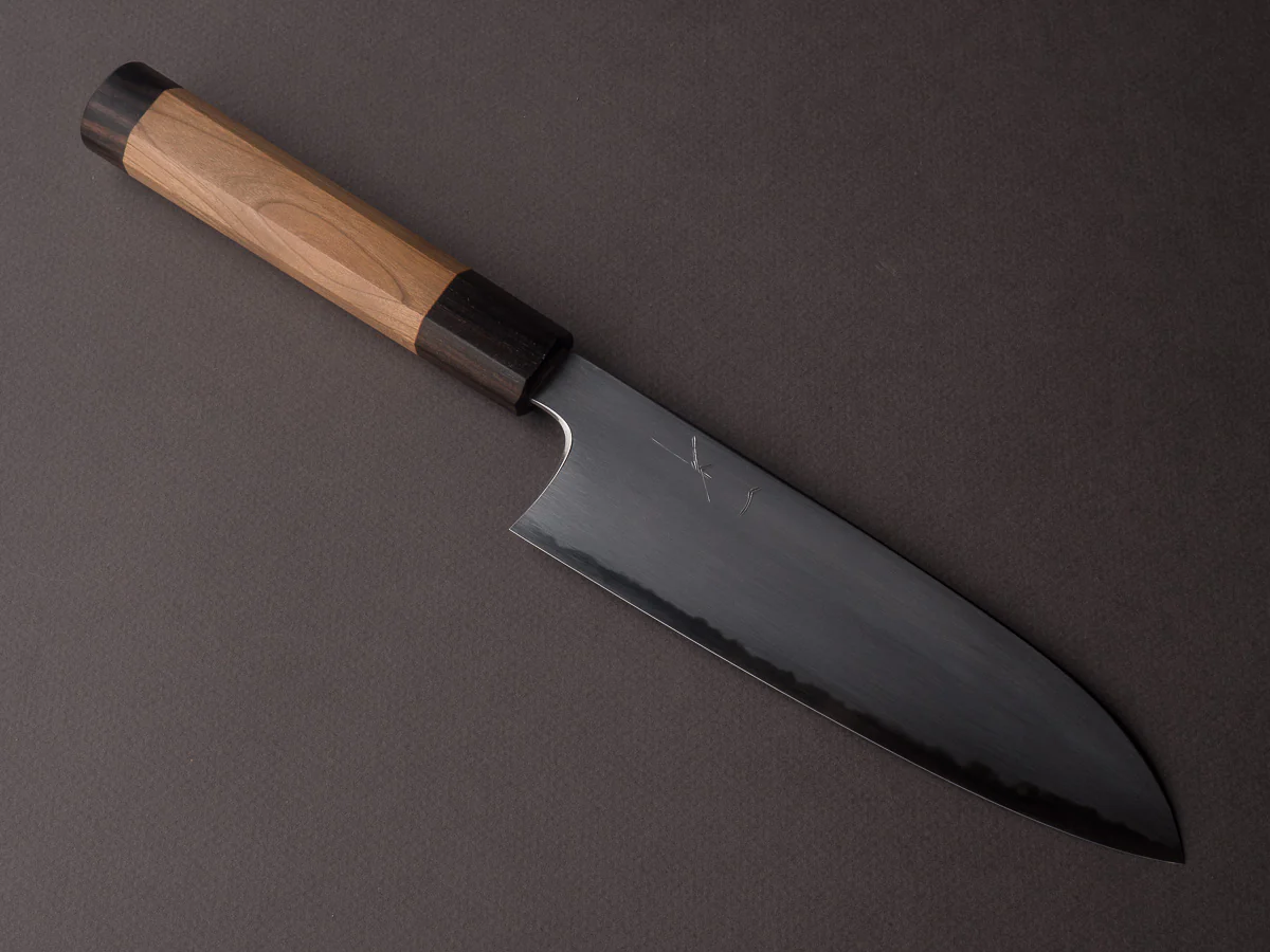 Hitohira - Gorobei x Rikichi - Blue #2 - Kasumi - 165mm Santoku - Cherry & Ebony Handle