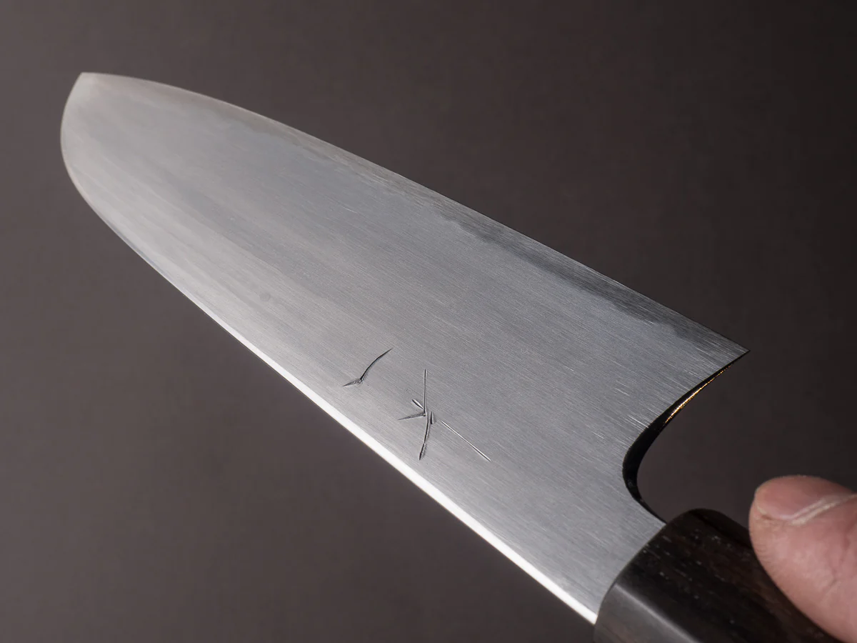Hitohira - Gorobei x Rikichi - Blue #2 - Kasumi - 165mm Santoku - Cherry & Ebony Handle - Image 11