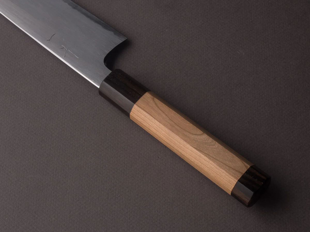 Hitohira - Gorobei x Rikichi - Blue #2 - Kasumi - 165mm Santoku - Cherry & Ebony Handle - Image 4